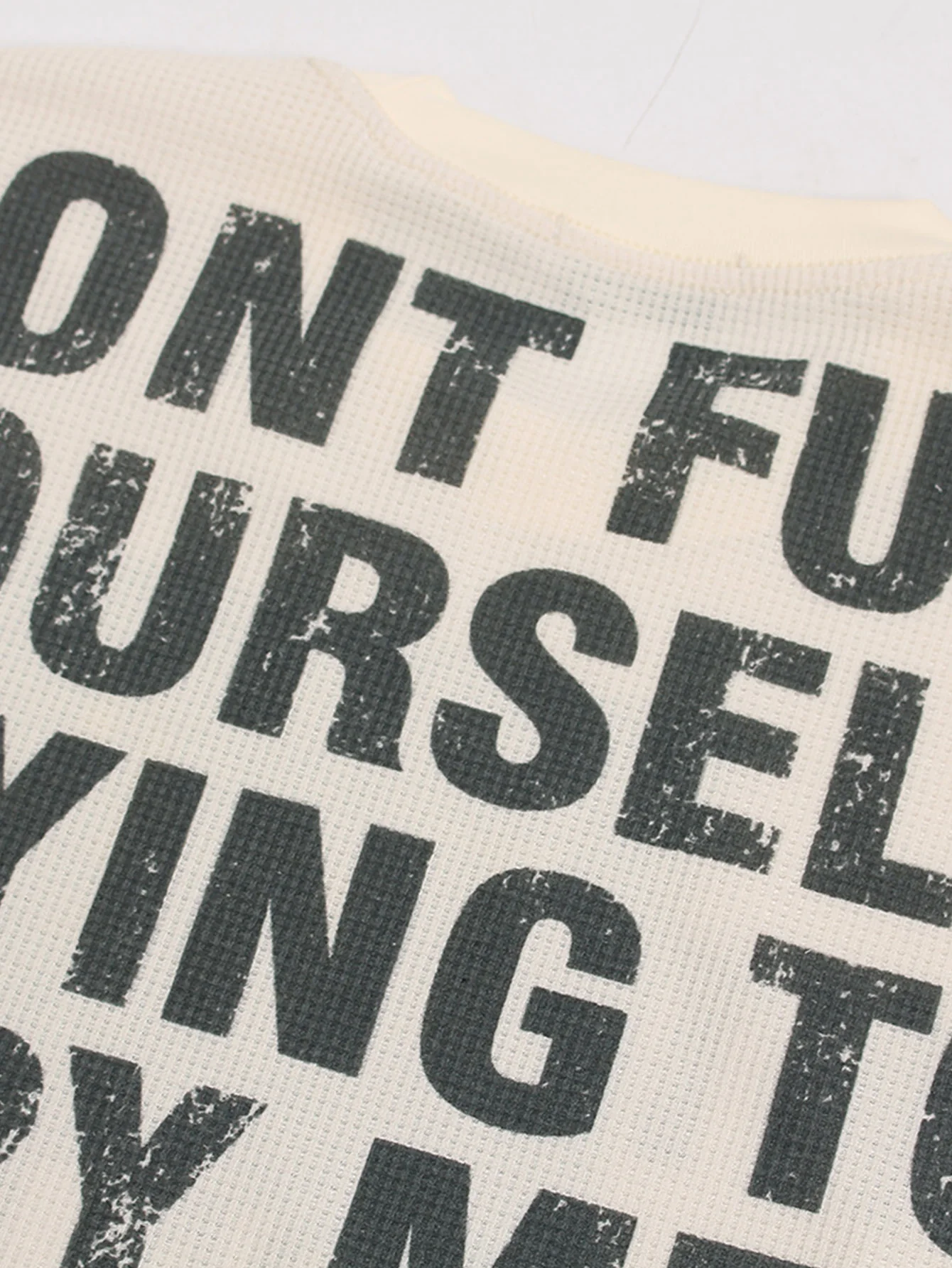 Oversize Portrait Slogan Druck Waffel T-Shirt - Image 6