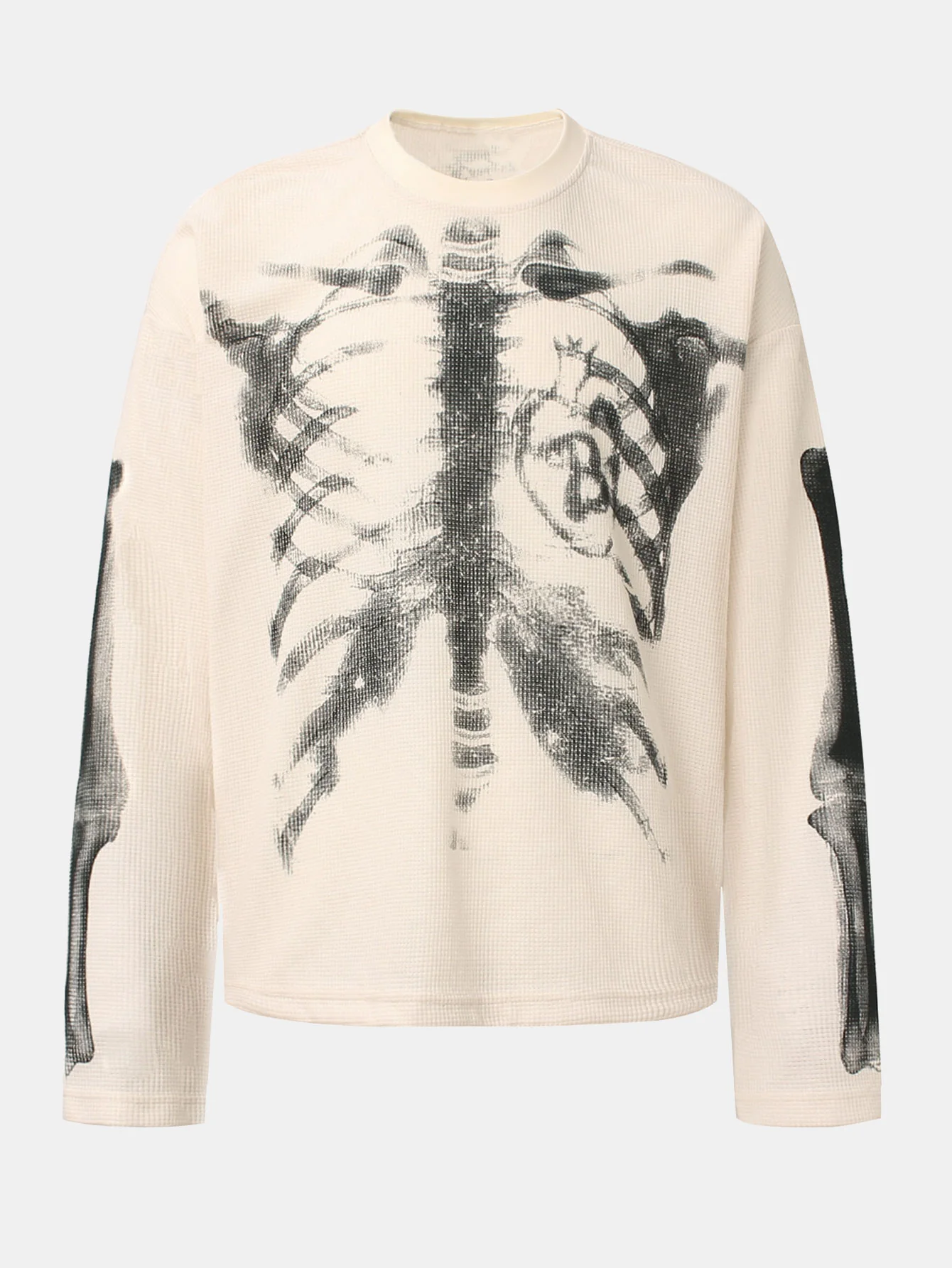 Oversize Skelettdruck Waffel-T-Shirt - Image 3