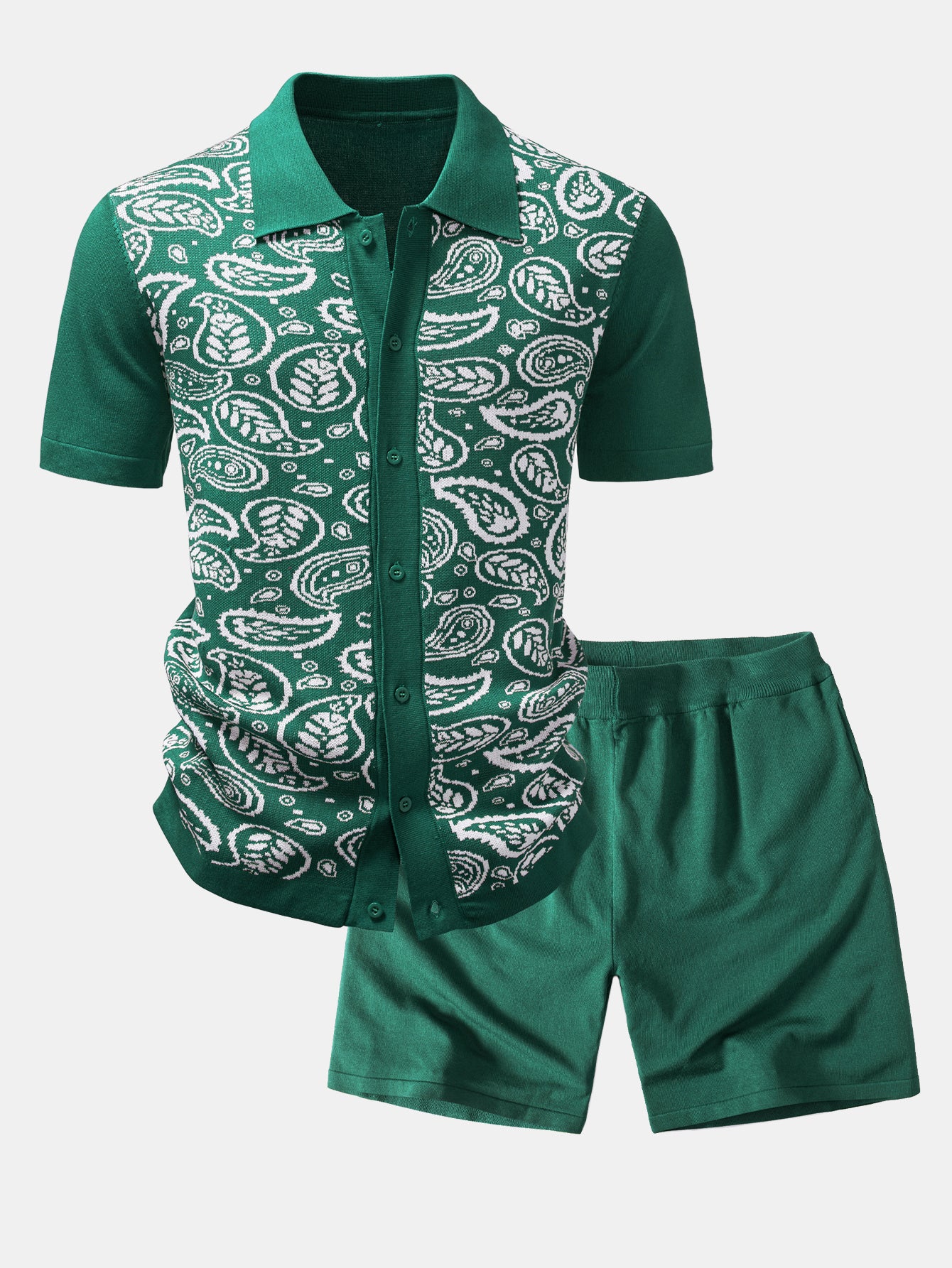 Paisley Button Up Knit Shirt & Knit Shorts