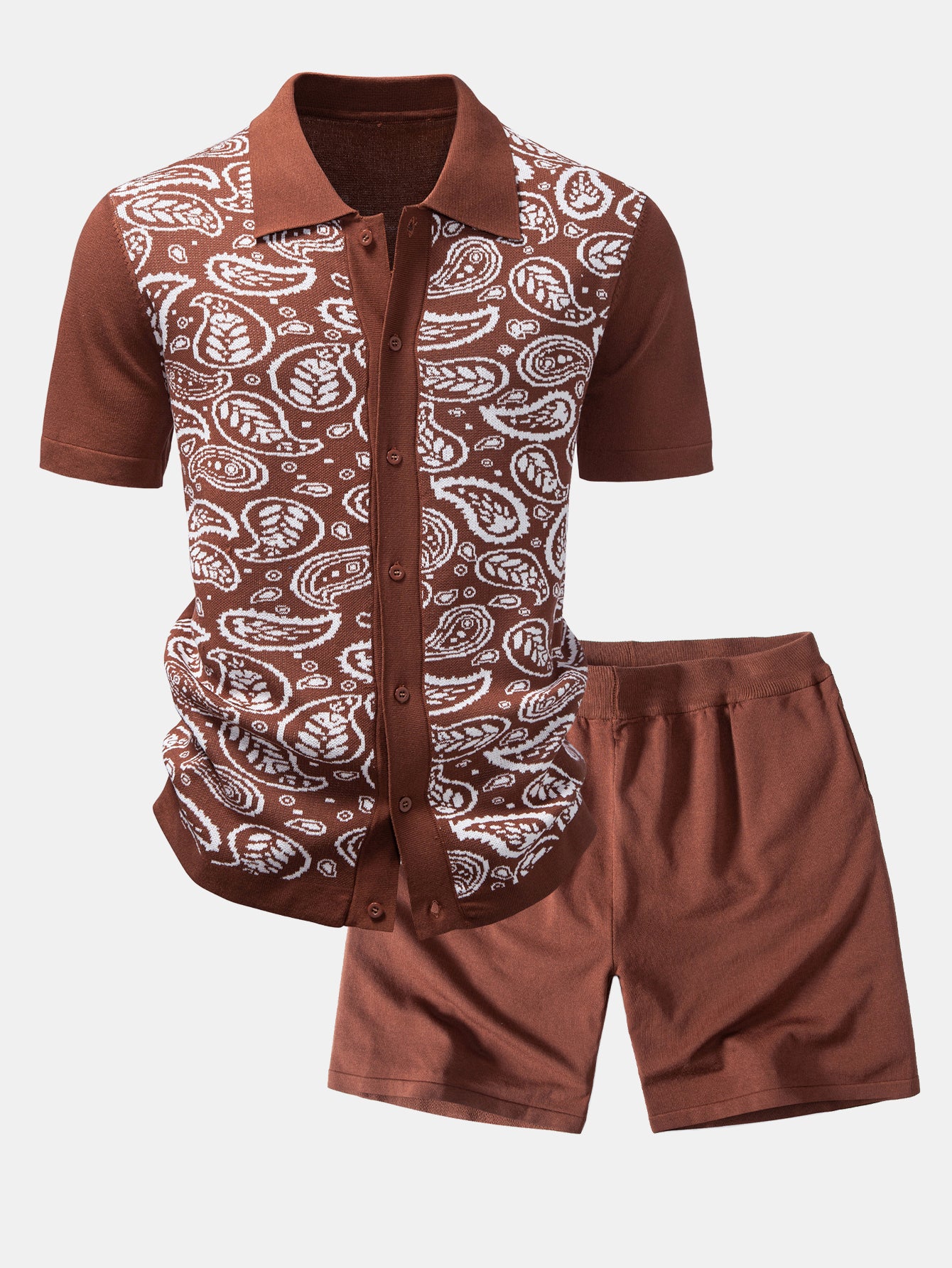 Paisley Button Up Knit Shirt & Knit Shorts - Image 2