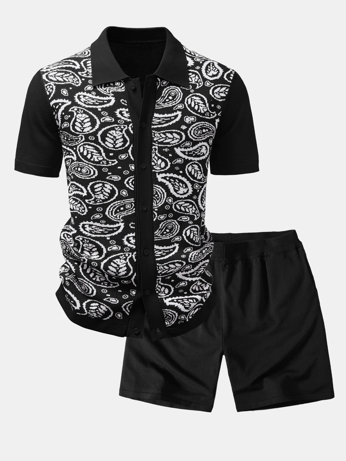 Paisley Button Up Knit Shirt & Knit Shorts - Image 3