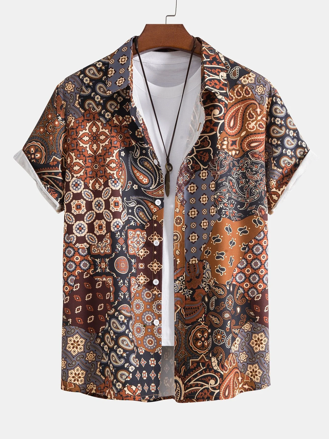 Paisley-Patchwork-Druck Hemd mit Knöpfen & Cordshorts - Image 2