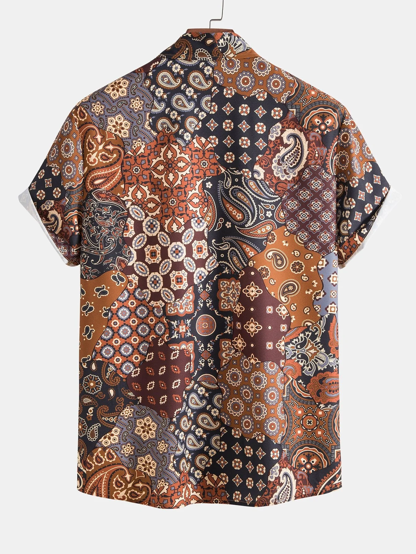 Paisley-Patchwork-Druck Hemd mit Knöpfen & Cordshorts - Image 3