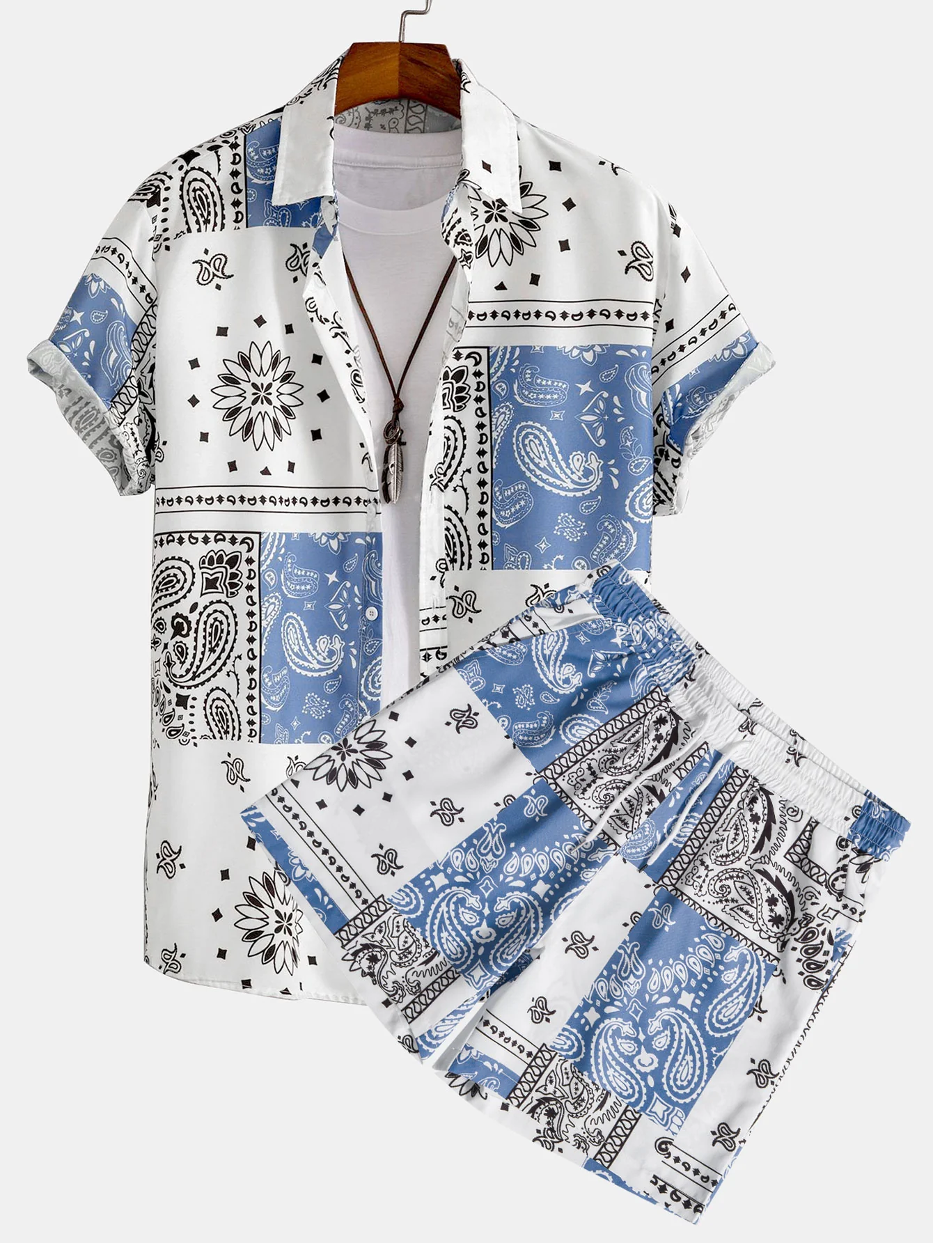 Paisley-Print Hemd mit Knöpfen #Zufälliges Mustersdesign# & Shorts