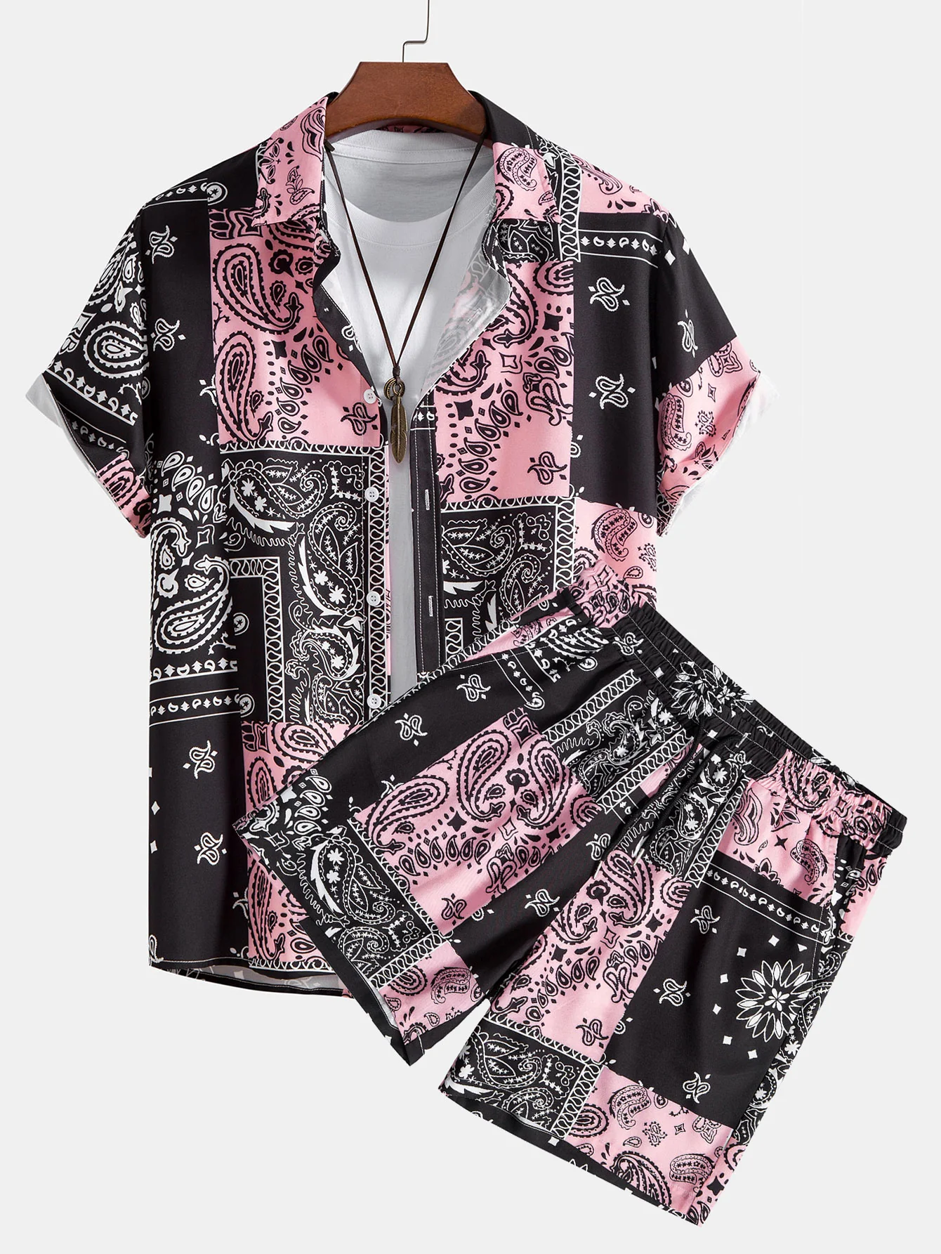 Paisley-Print Hemd mit Knöpfen #Zufälliges Mustersdesign# & Shorts - Image 2