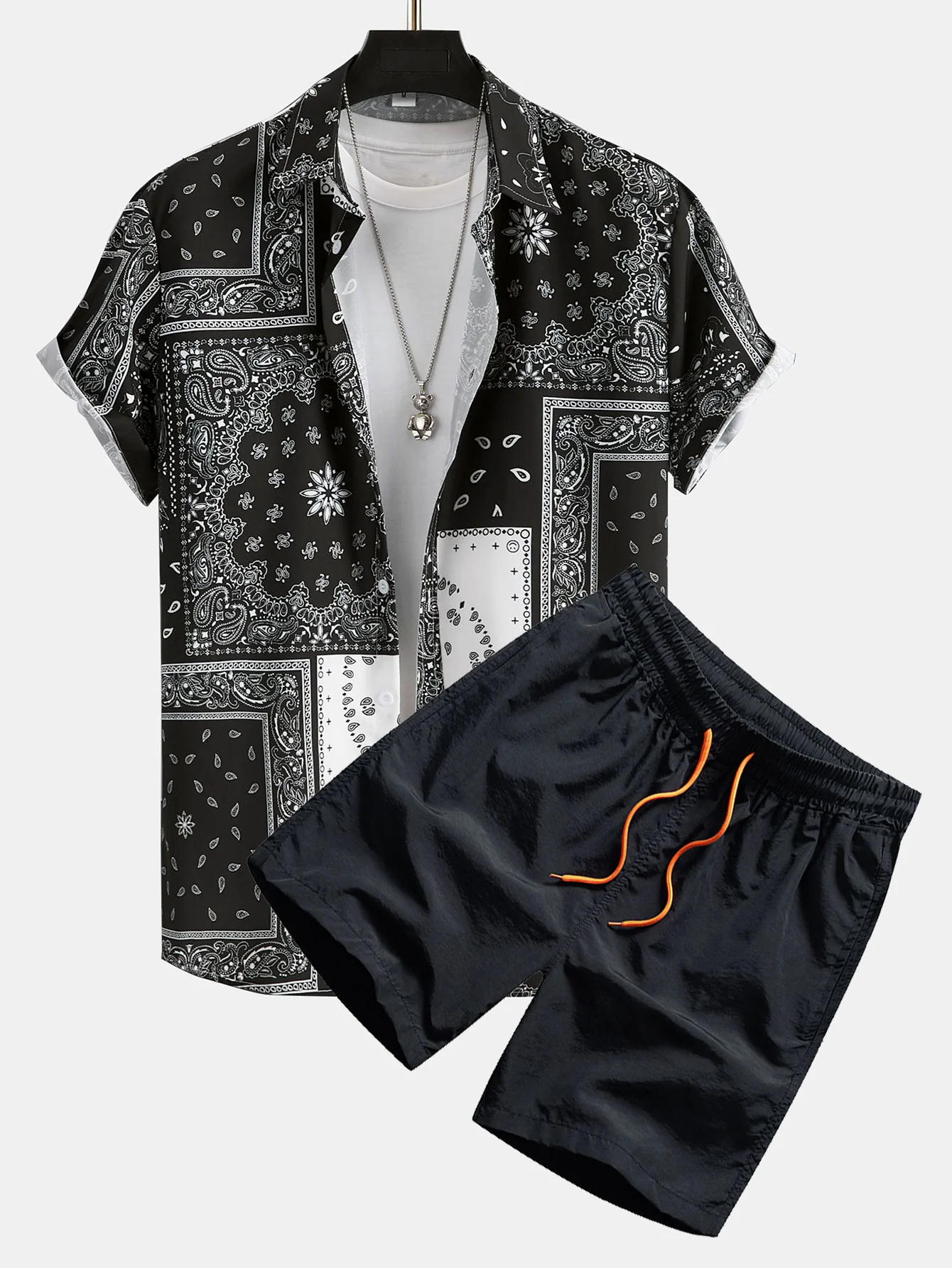Paisley-Print Hemd mit Knopfleiste #Zufälliges Mustersdesign# & Badeshorts