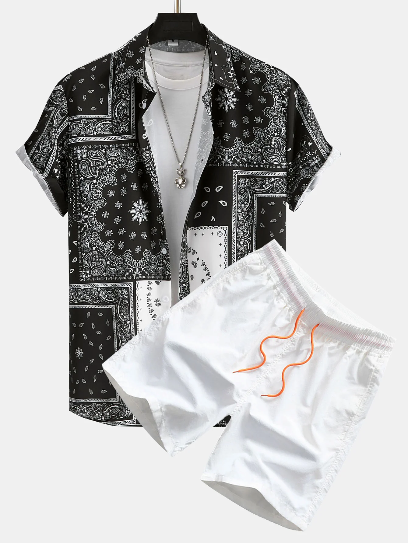 Paisley-Print Hemd mit Knopfleiste #Zufälliges Mustersdesign# & Badeshorts - Image 2