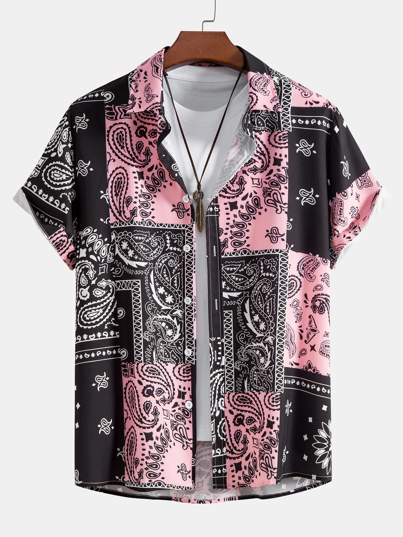 Paisley Print Button Up Shirt #Random pattern design# & Swim Shorts - Image 2