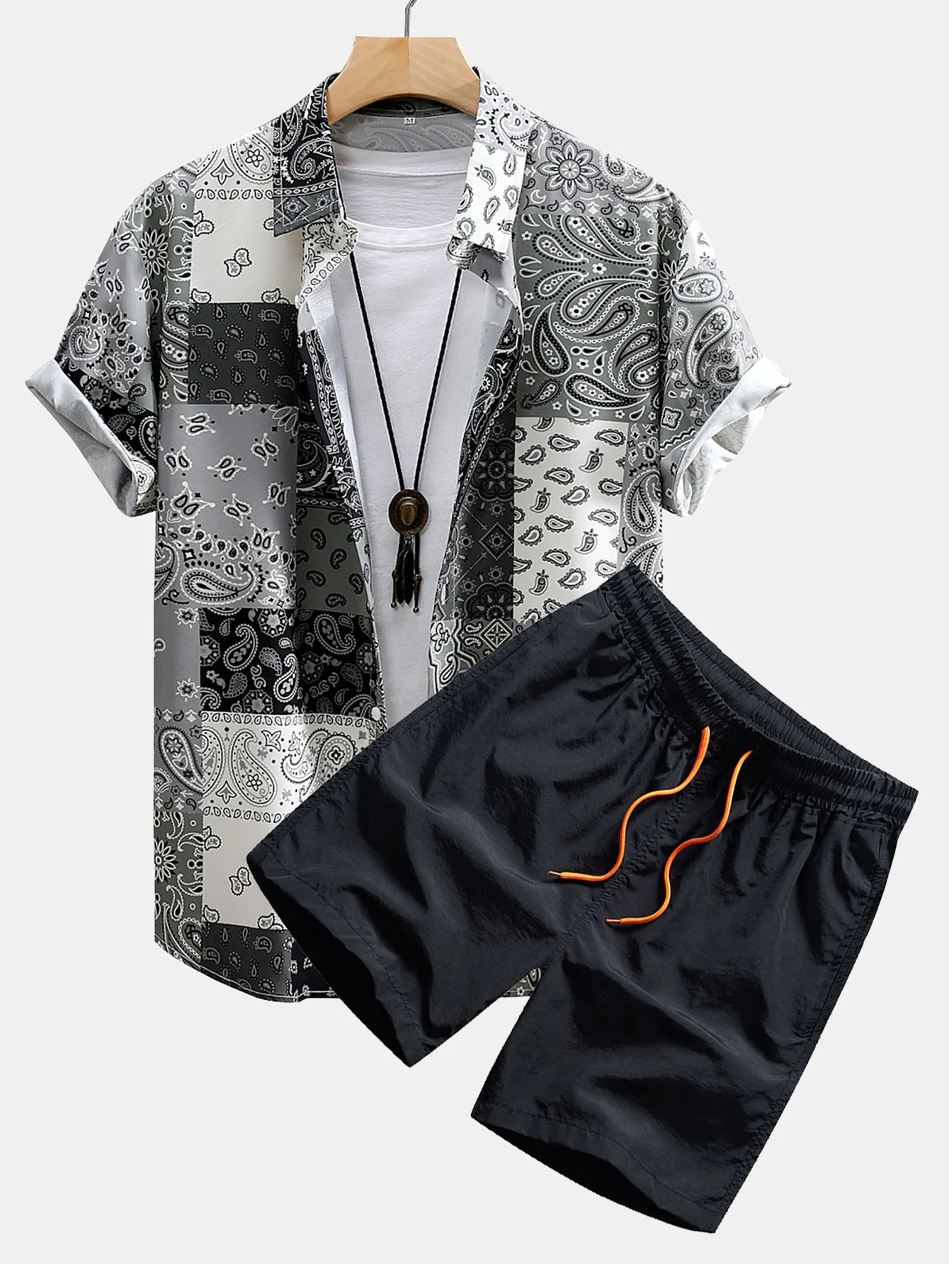 Paisley-Print Hemd mit Knöpfen & Badehose