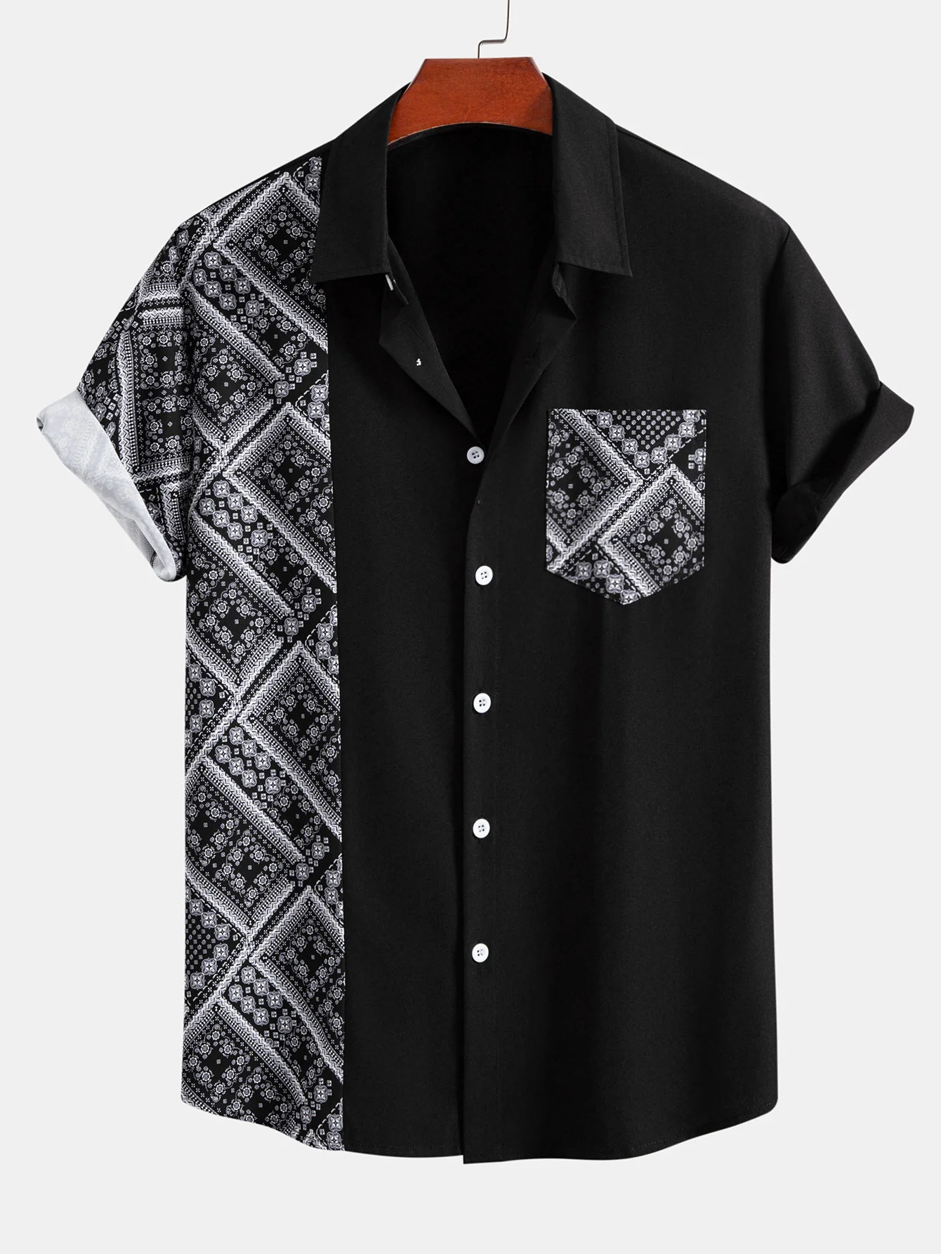 Paisley Print Patchwork Button Up Shirt & Swim Shorts - Image 2