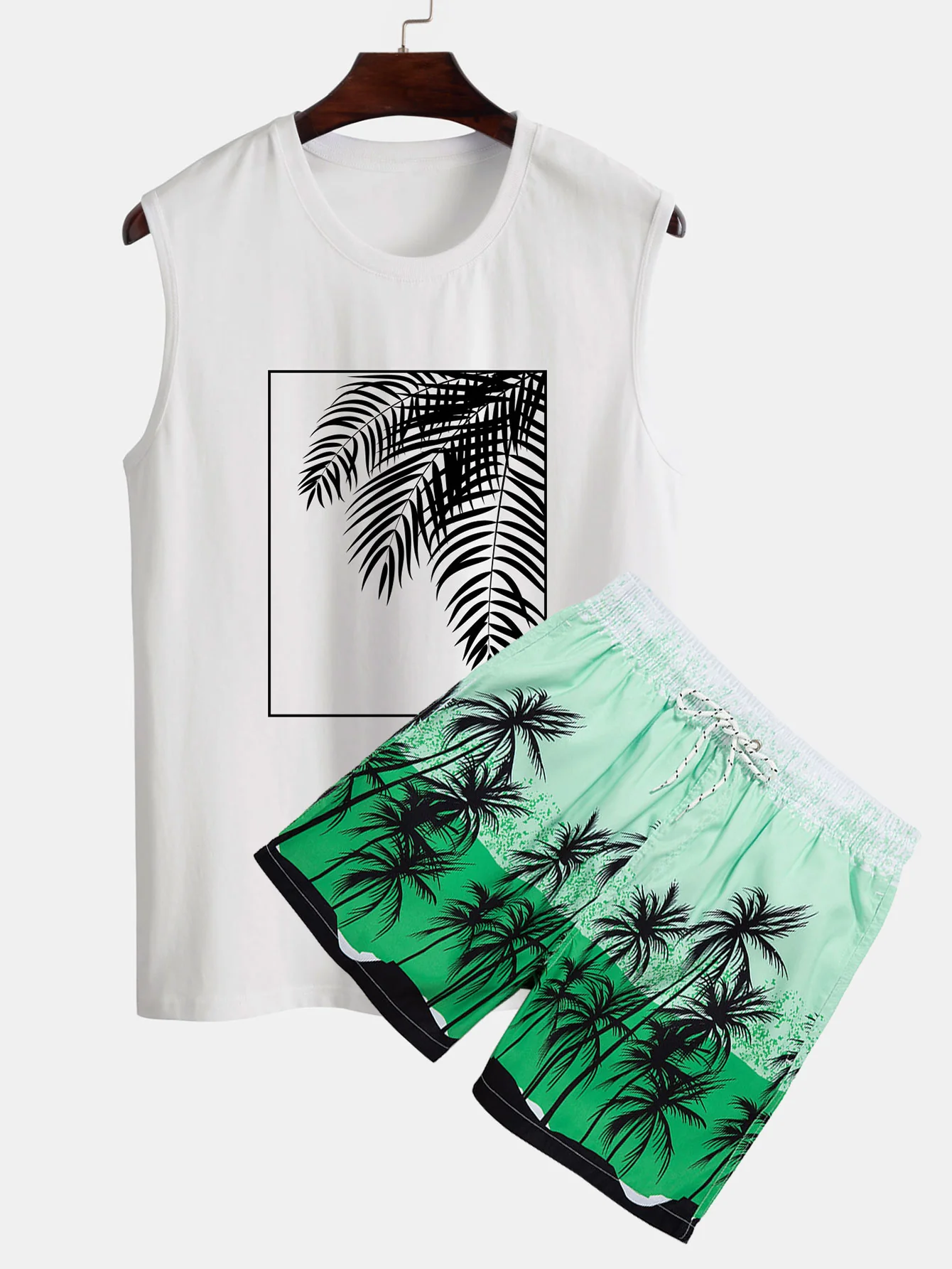 Palmblatt-Print Tanktop & Tropen-Print Badehose - Image 2