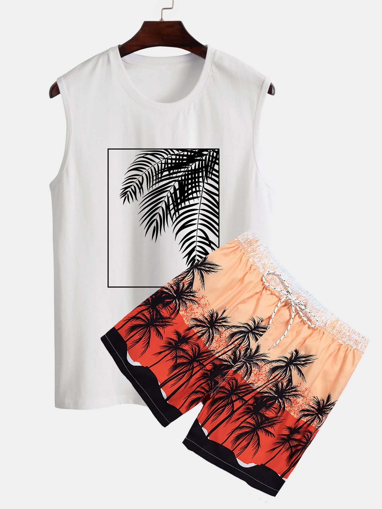 Palmblatt-Print Tanktop & Tropen-Print Badehose - Image 3