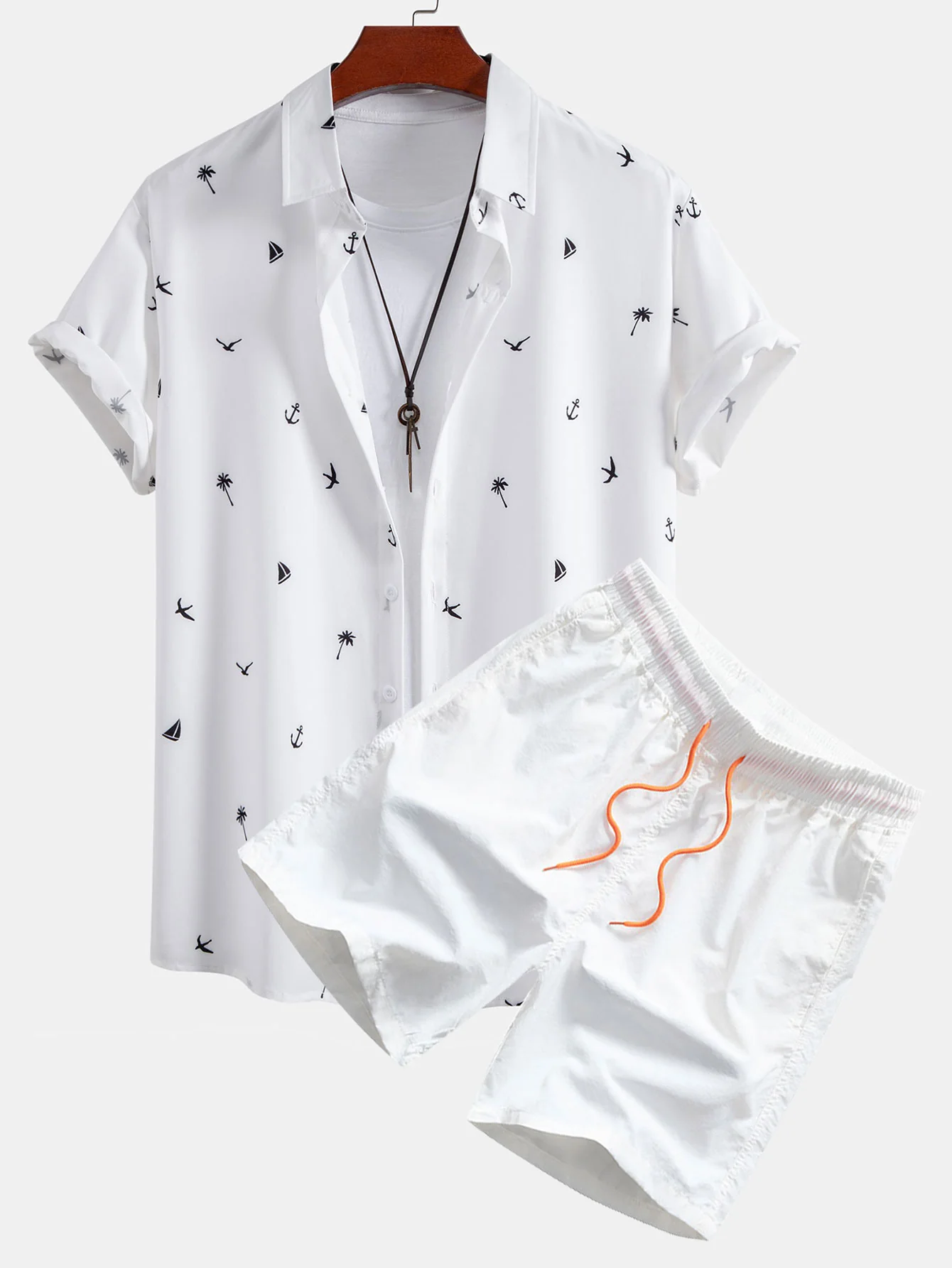 Hemd mit Knöpfen und Palm Tree Anchor Segelboot Druck & Swim Shorts - Image 2