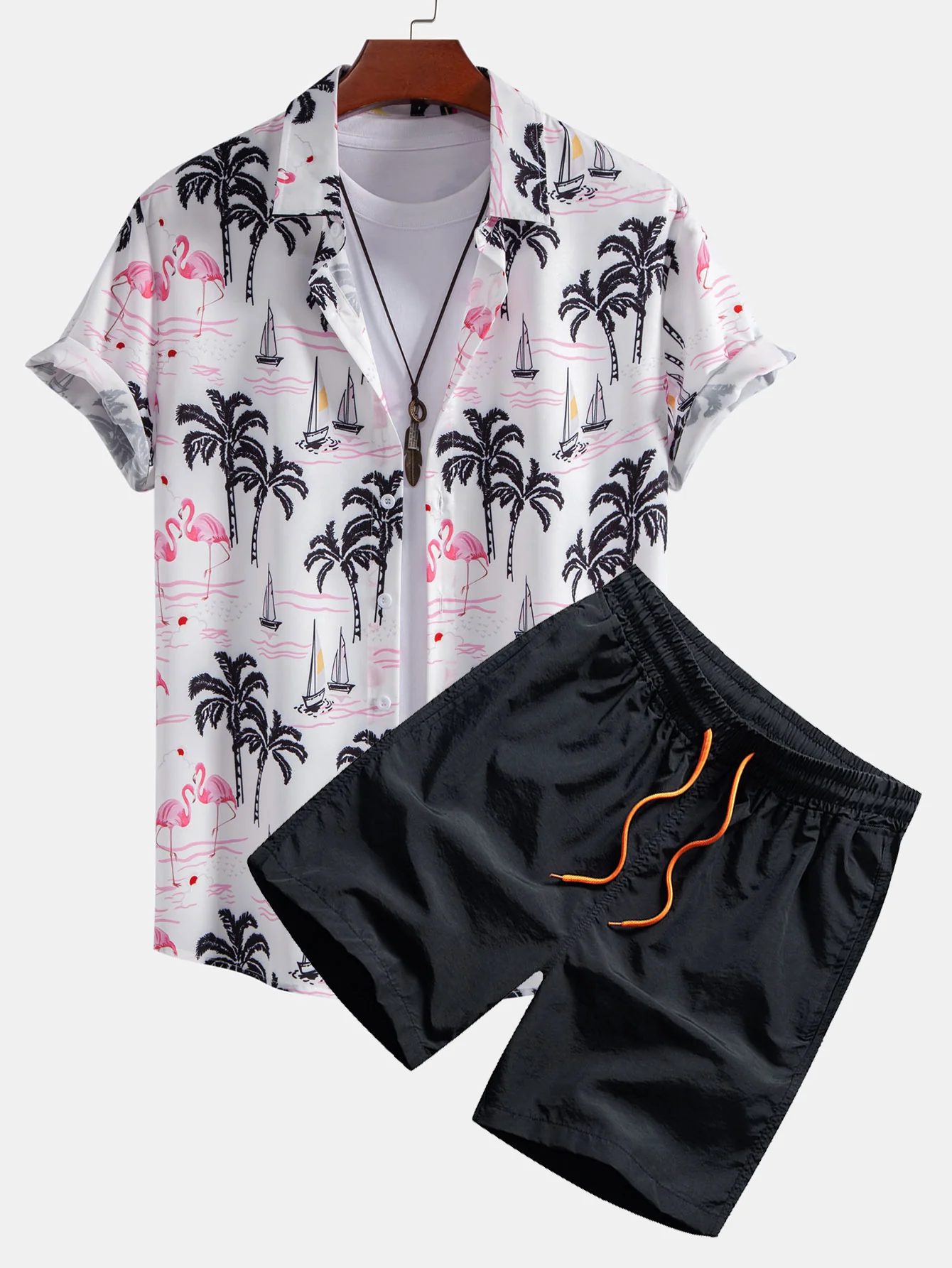Palmenbaum Flamingo Druck Knopf-Down Hemd & Badehose - Image 2