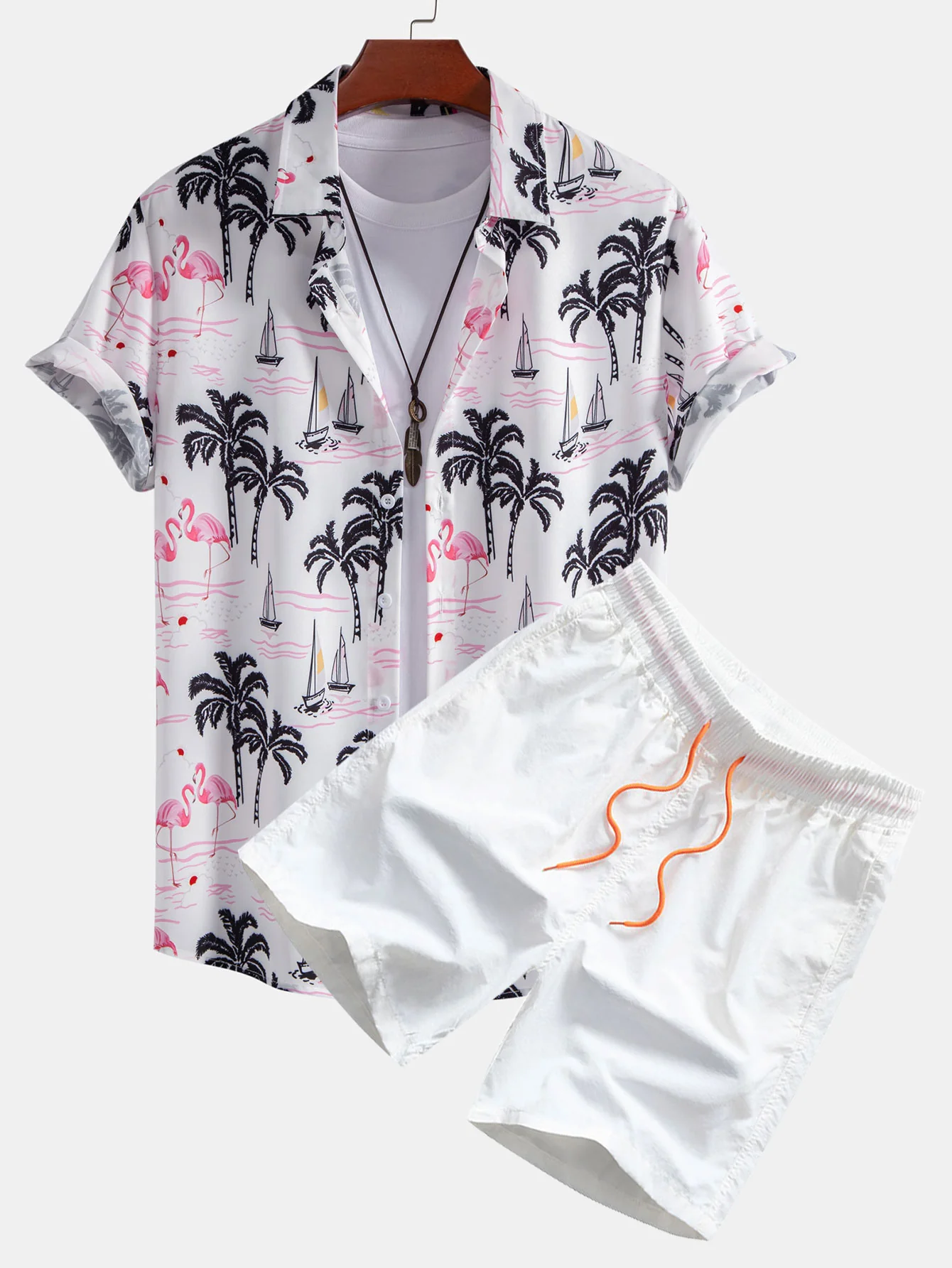 Palmenbaum Flamingo Druck Knopf-Down Hemd & Badehose - Image 3