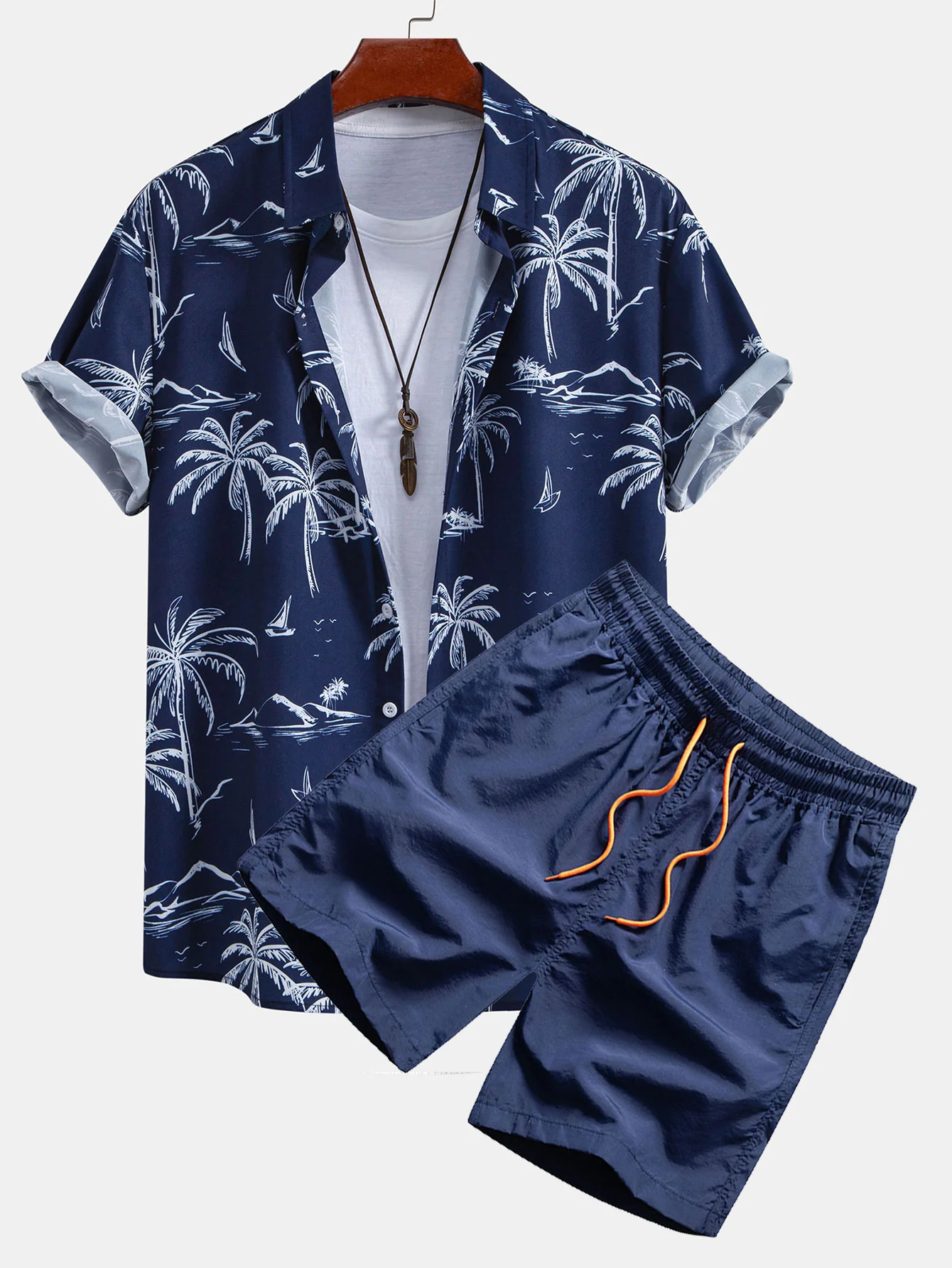 Palm Tree Island Hemd mit Knopfleiste & Badeshorts mit Kordelzug