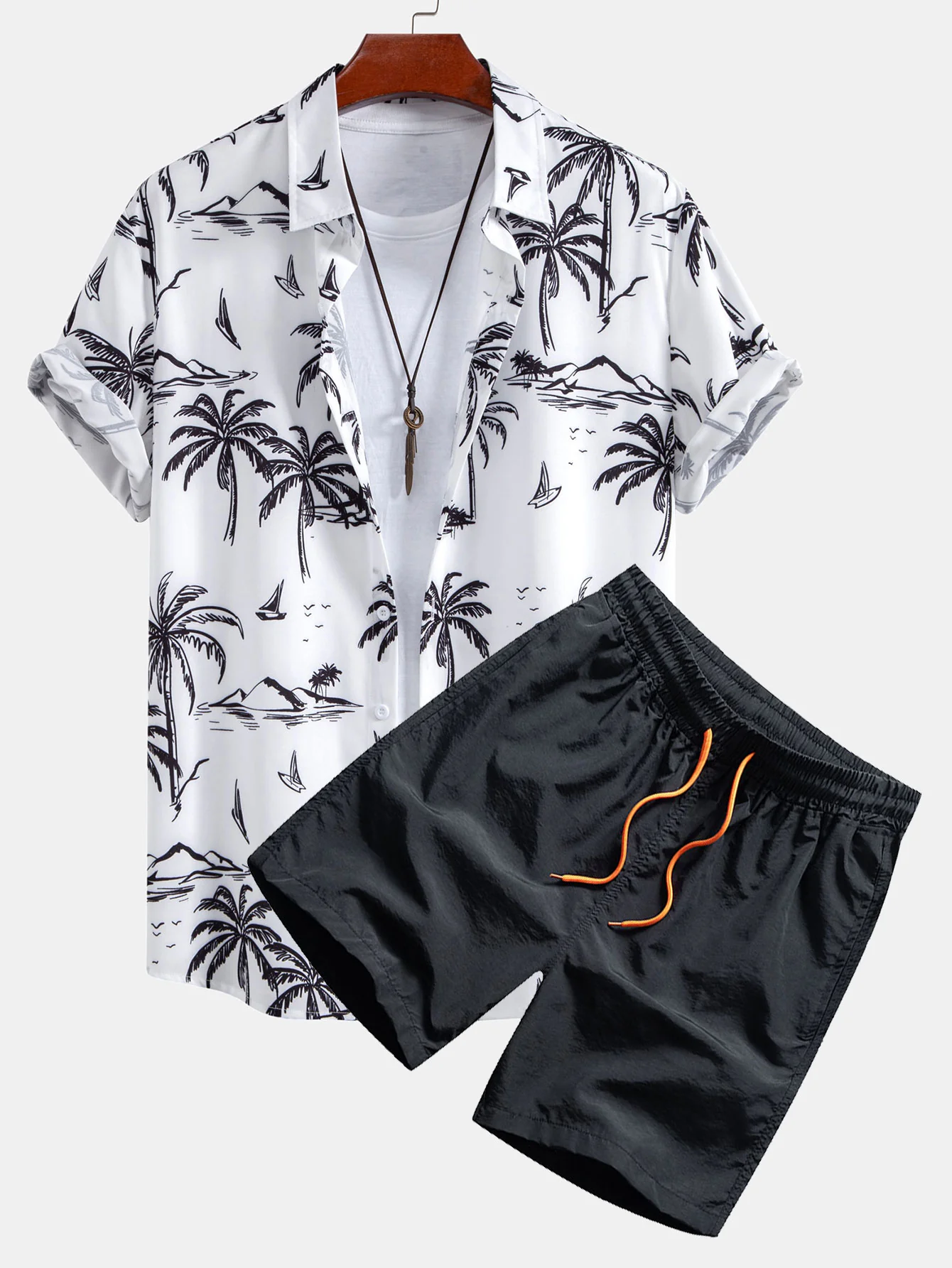 Palm Tree Island Hemd mit Knopfleiste & Badeshorts mit Kordelzug - Image 3