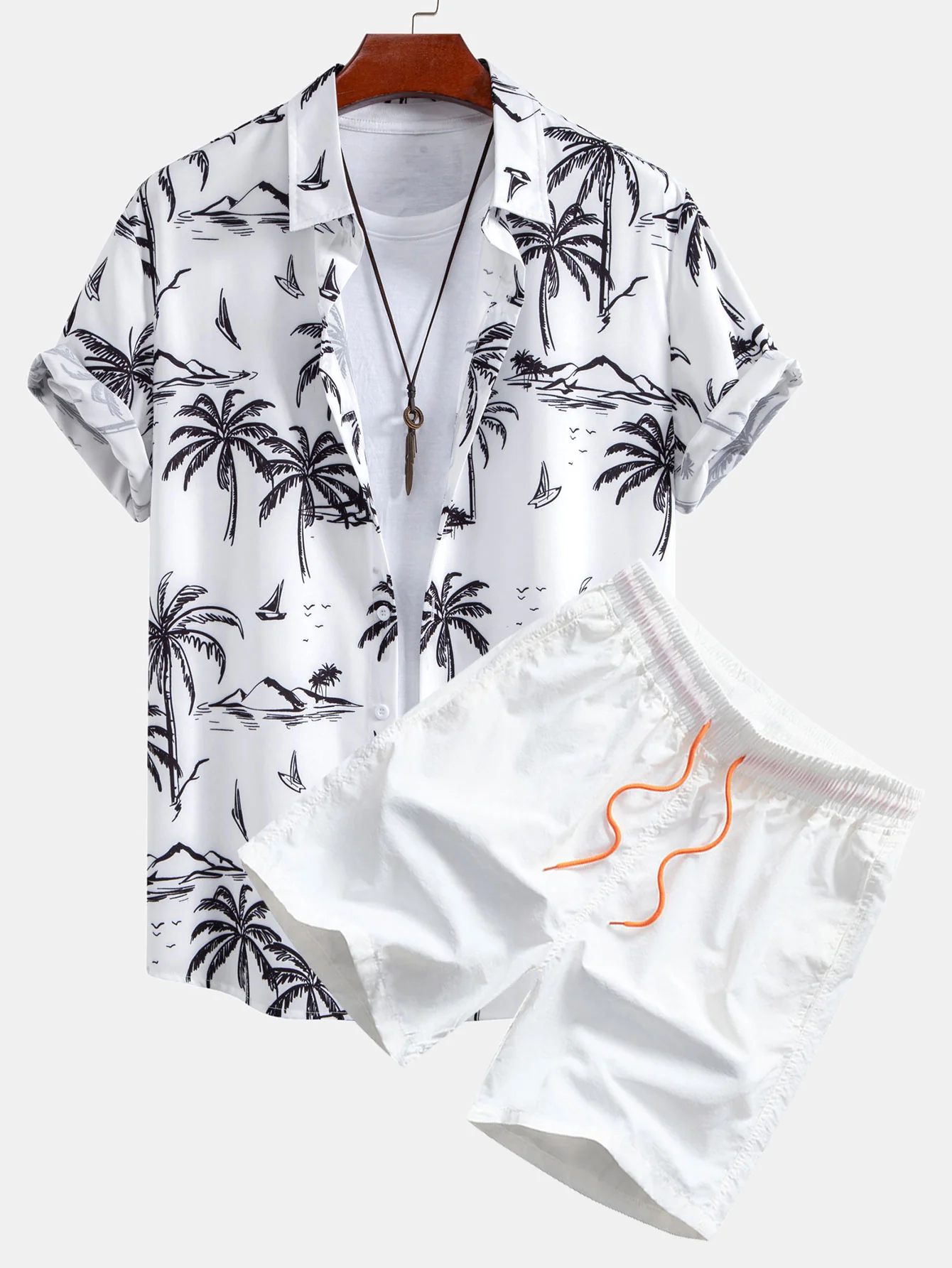 Palm Tree Island Hemd mit Knopfleiste & Badeshorts mit Kordelzug - Image 4