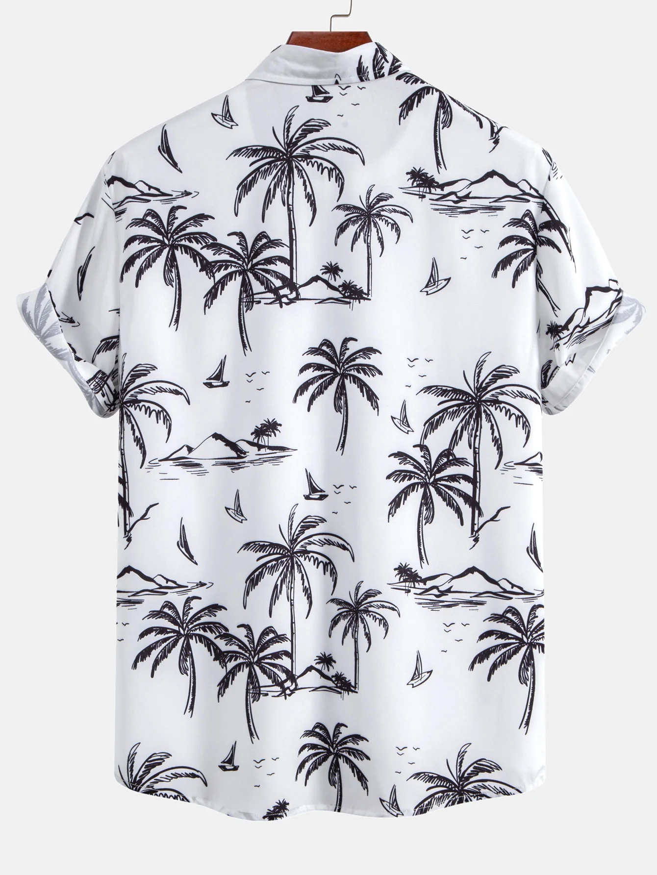 Palm Tree Island Print Hemd mit Knopfleiste & gestreifte Badehose mit Print - Image 3