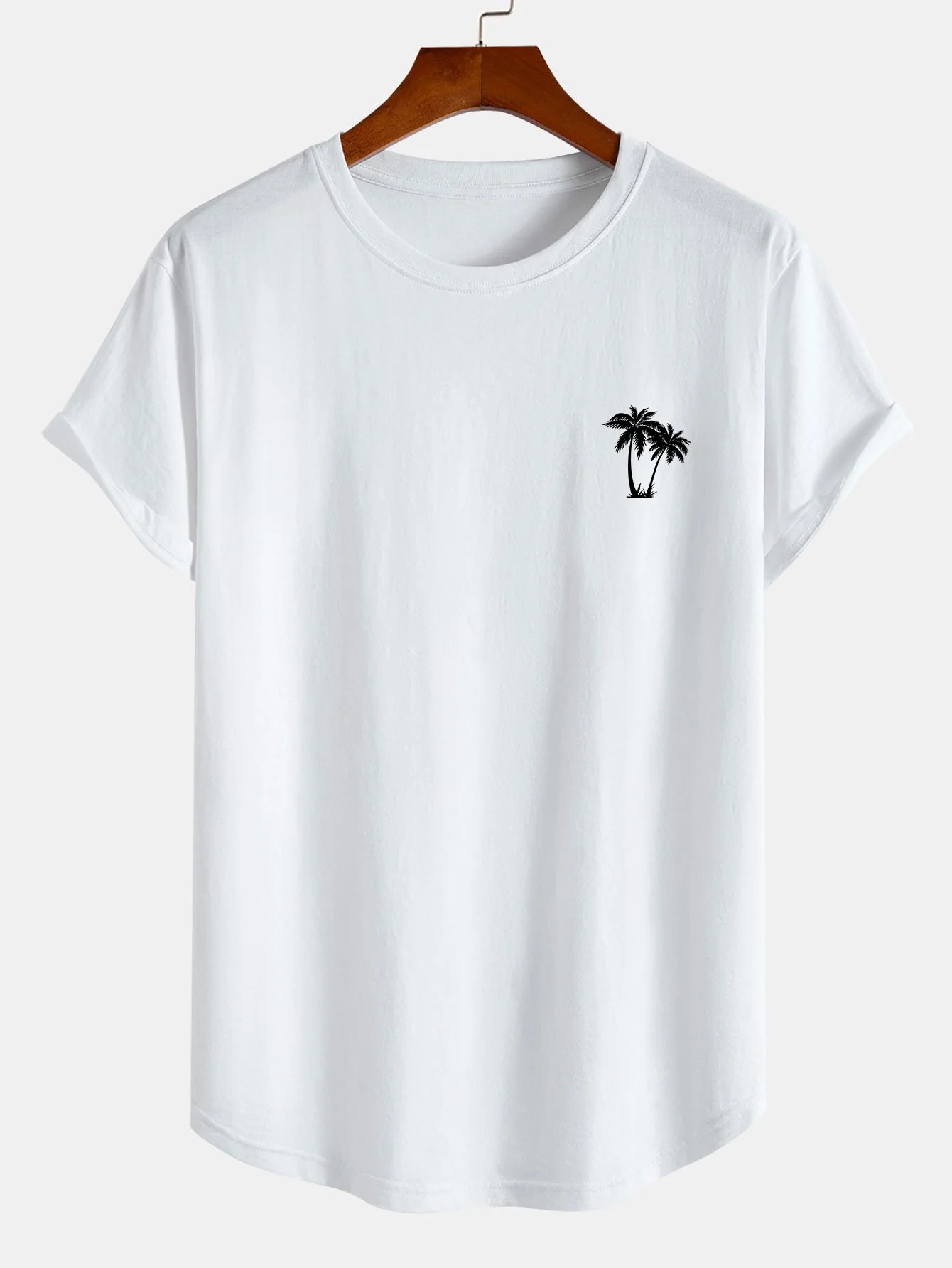 Palmbaum Kleines Logo Druck Baumwolle Bogen Saum T-Shirt - Image 3