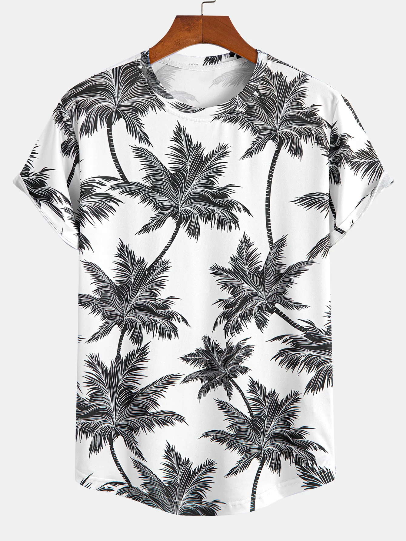 Palmenbaum-Print T-Shirt mit Bogen-Saum