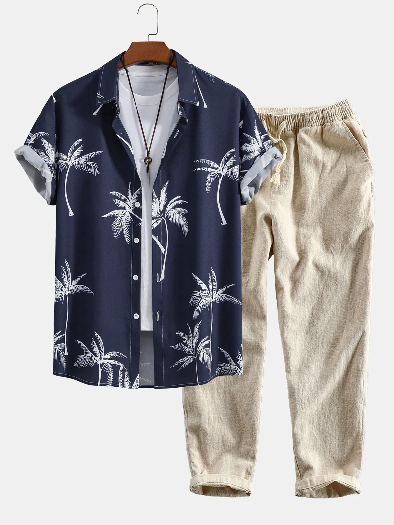 Palmenbaum-Print Button-Up-Hemd & Leinen-Baumwoll-Mix Cropped-Hosen - Image 2