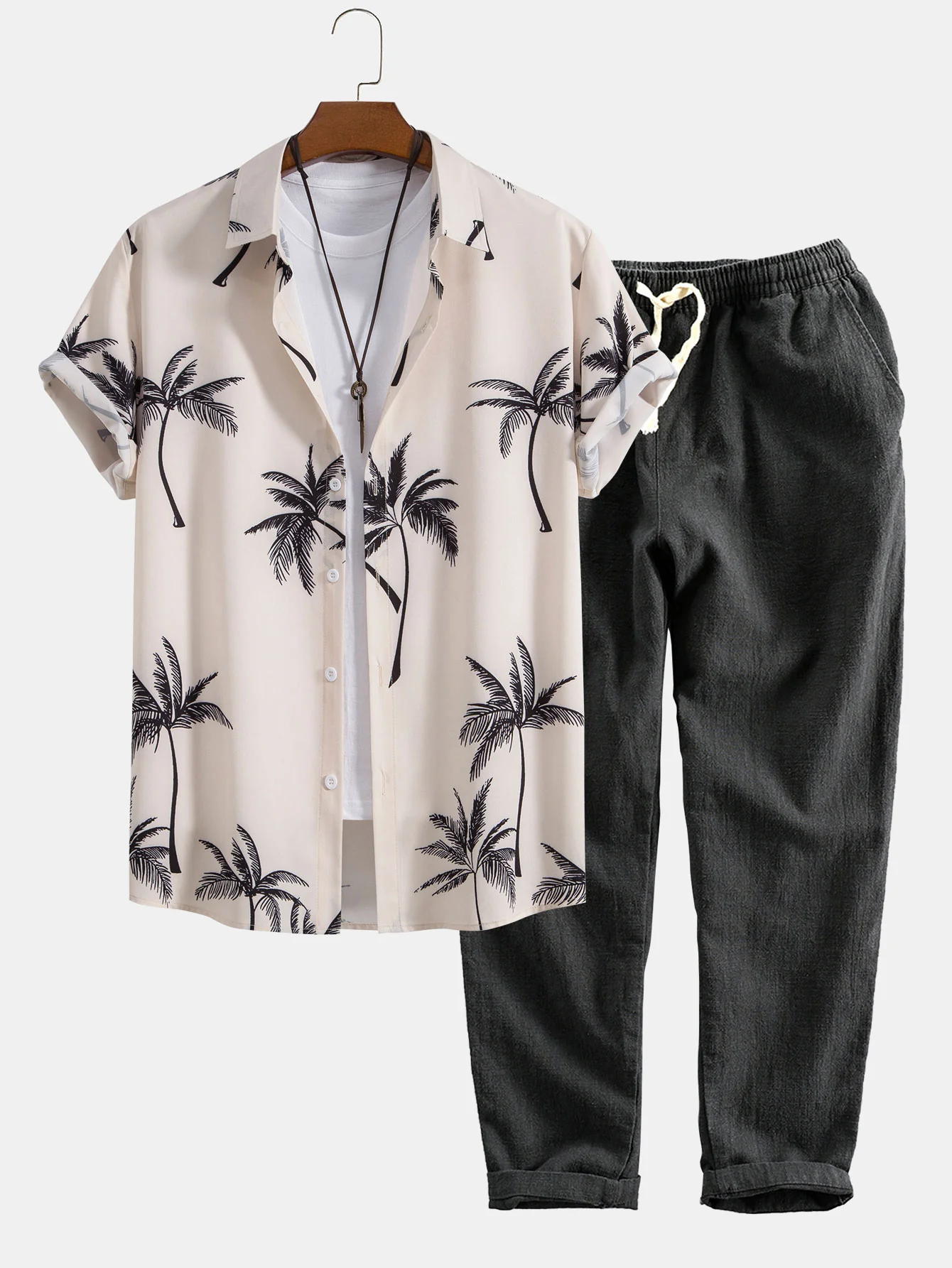 Palmenbaum-Print Button-Up-Hemd & Leinen-Baumwoll-Mix Cropped-Hosen - Image 3