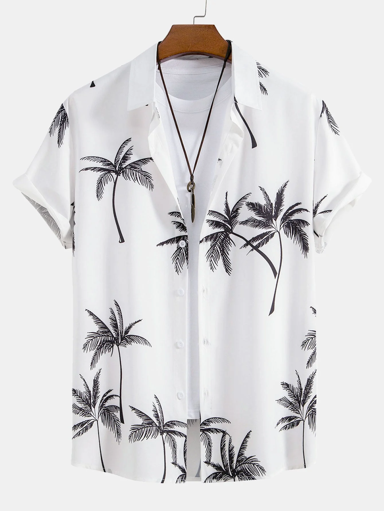 Palmenbaum-Print Button-Up-Hemd & Leinen-Baumwoll-Mix Cropped-Hosen - Image 4