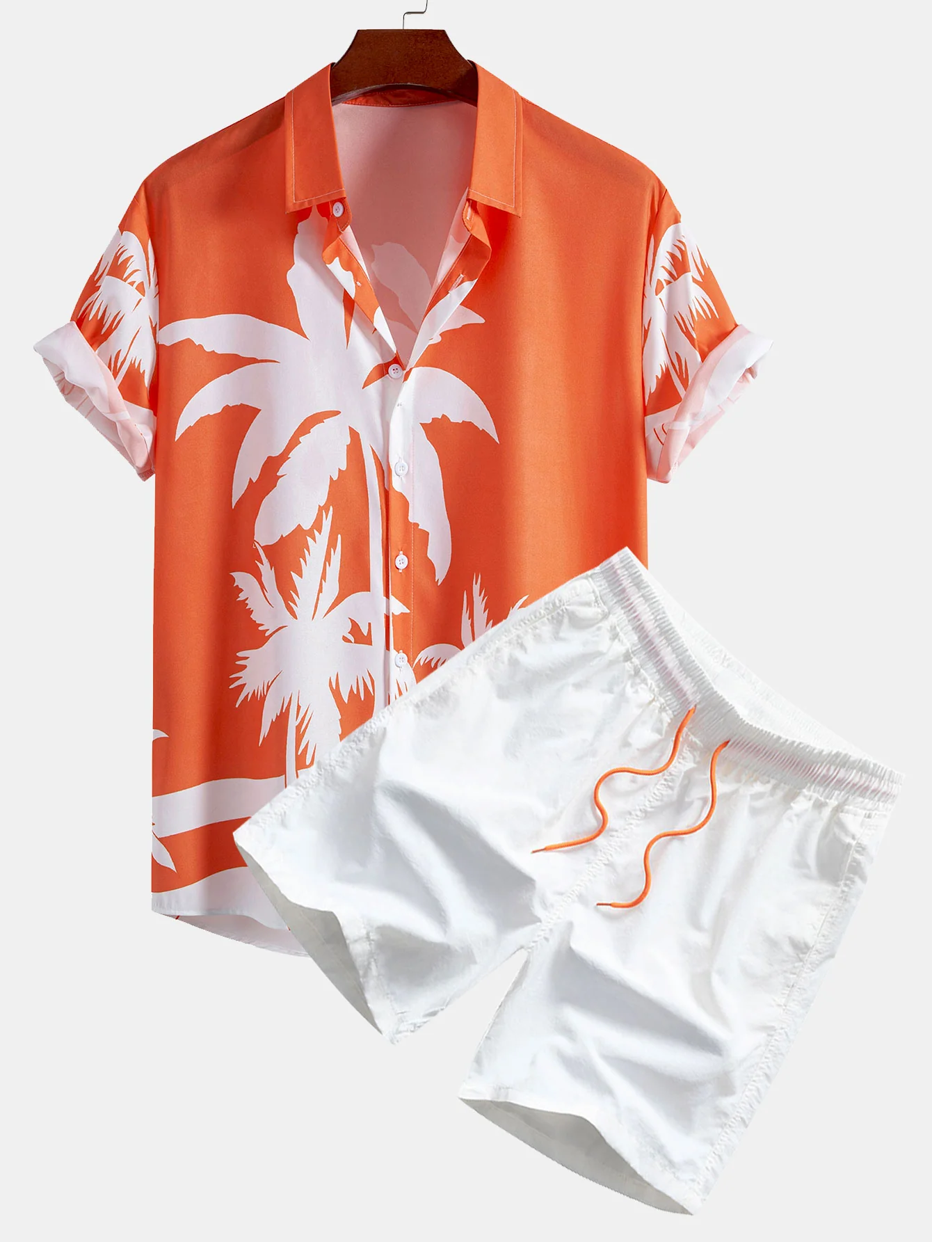 Palmbaum-Print Button-Up-Hemd & Herren Mid-Length Drawstring-Badehose - Image 2