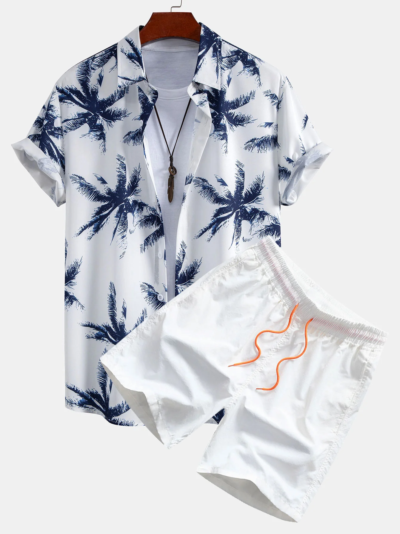 Palmbaum-Print Button-Up-Hemd & Herren Mid-Length Drawstring-Badehose - Image 2