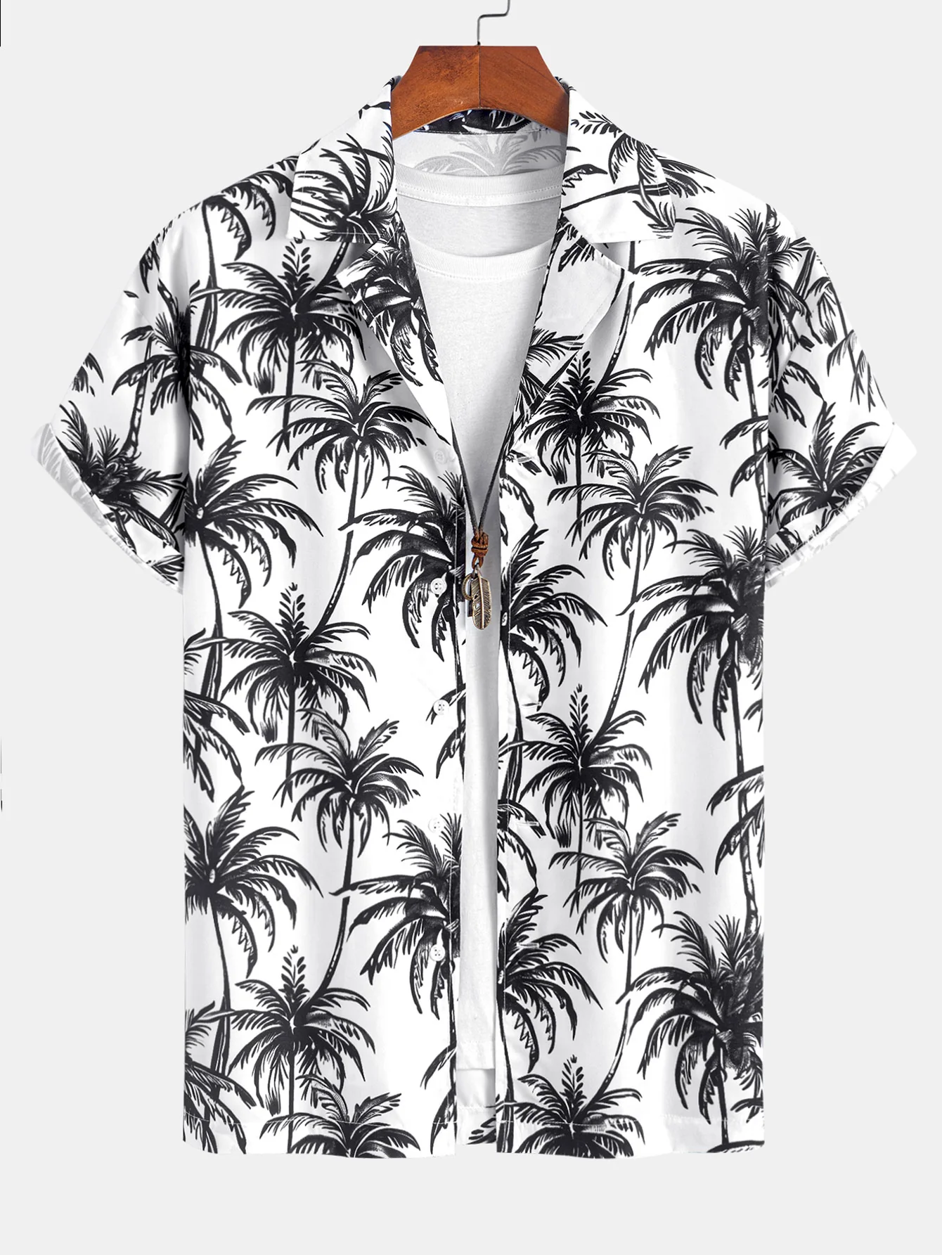 Relax Fit Palm Tree Druckknopf Hemd und Palmenabdruck Schwimmen Kurz gesagt - Image 2