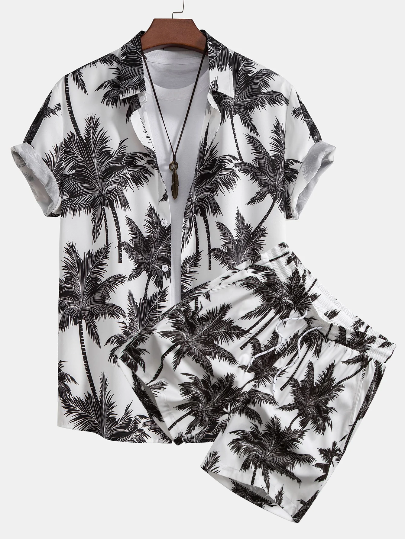 Palmbaumdruckknopf Hemd & Palmbaumdruck Schwimmshorts