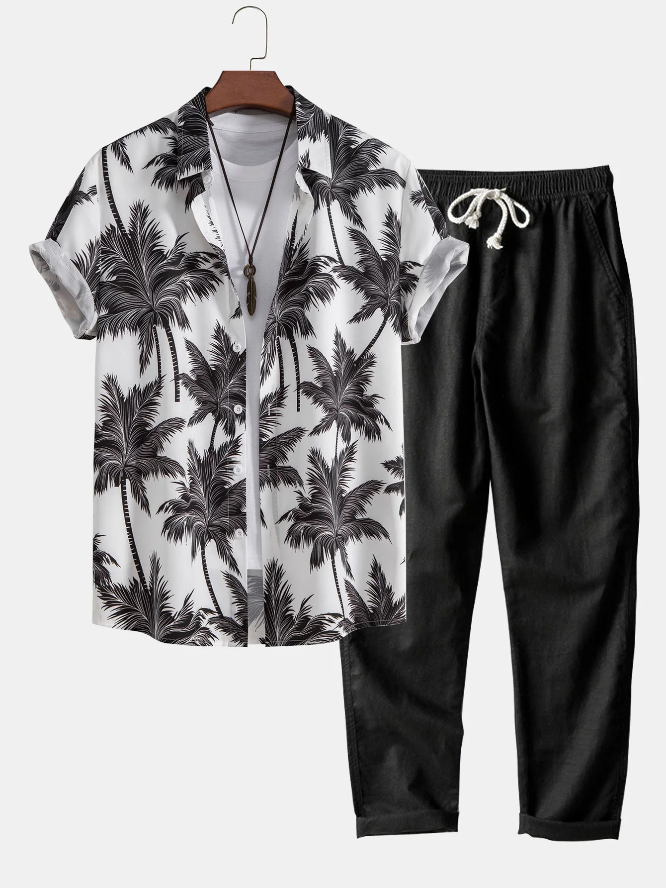 Palmenbaum-Print Button-Up-Hemd & gerade Leinenhose - Image 2