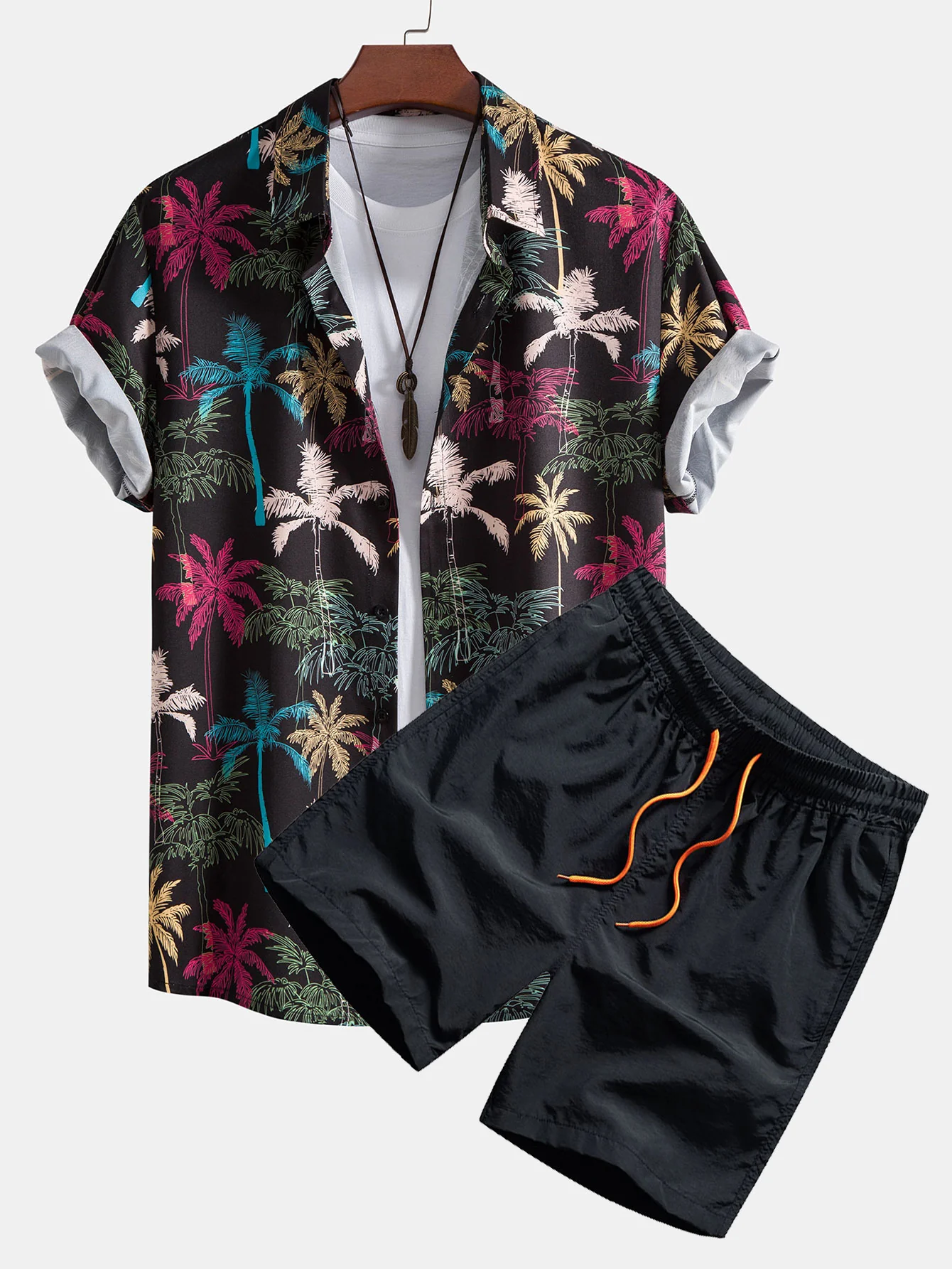 Palmenbaum-Print Hemd mit Knöpfen & Badehose