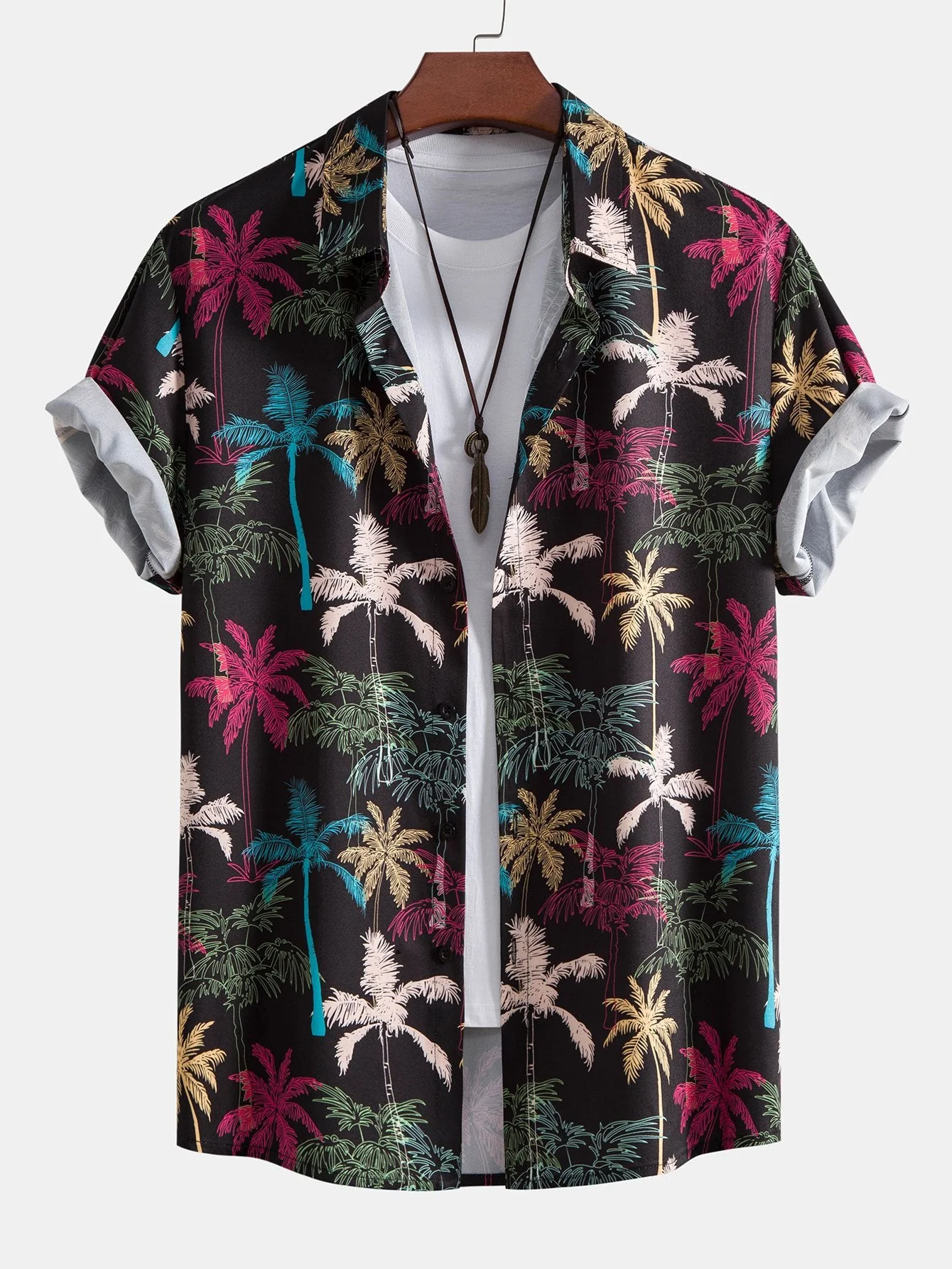 Palmenbaum-Print Hemd mit Knöpfen & Badehose - Image 2