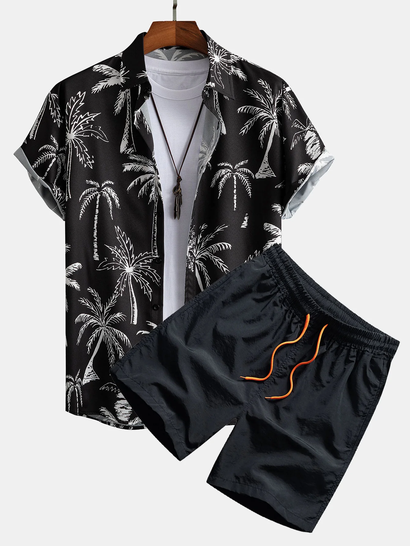Palmenbaum-Print Hemd mit Knöpfen & Badehose - Image 2