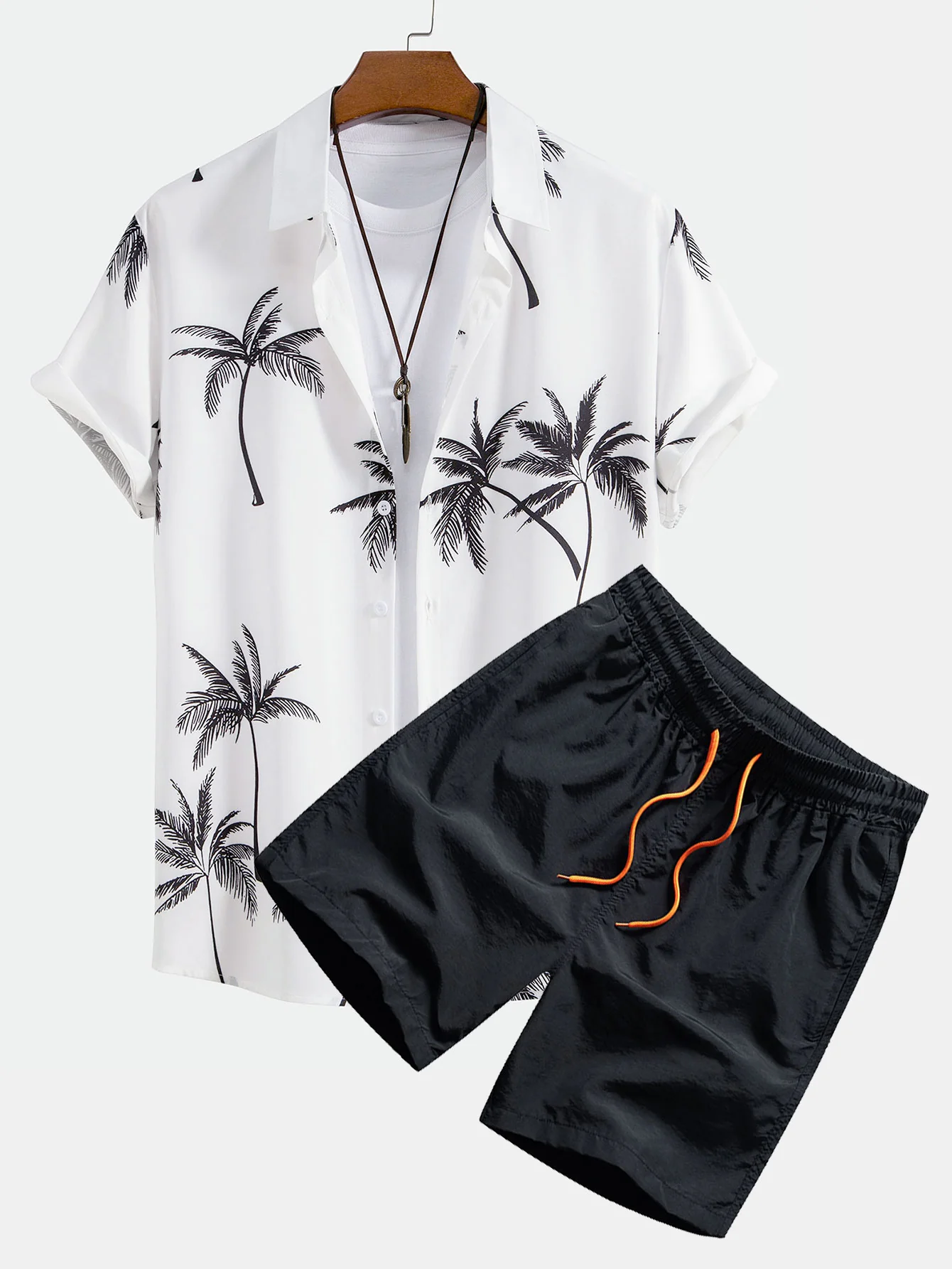 Palmenbaum-Print Hemd mit Knöpfen & Badehose