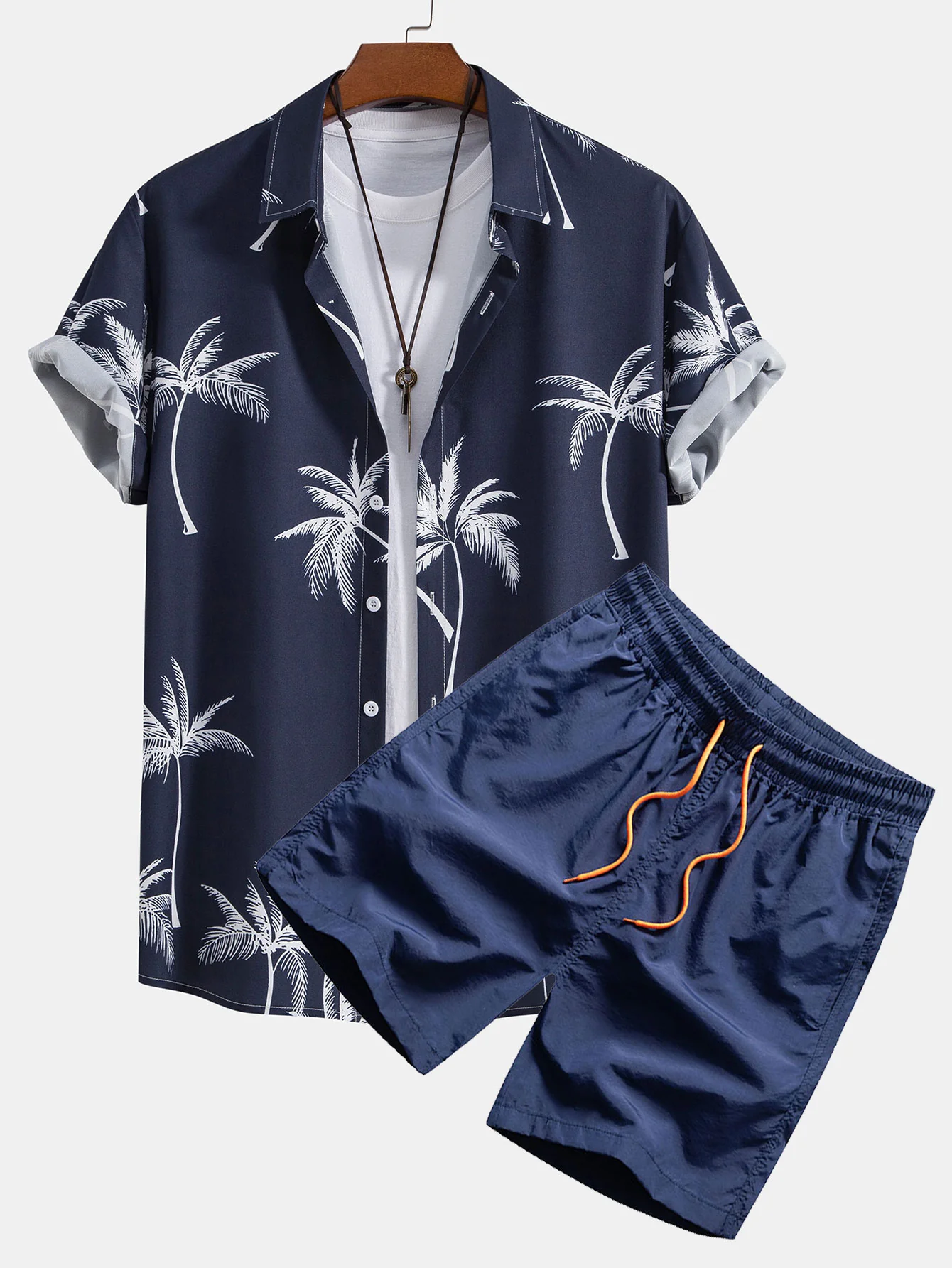 Palmenbaum-Print Hemd mit Knöpfen & Badehose - Image 2
