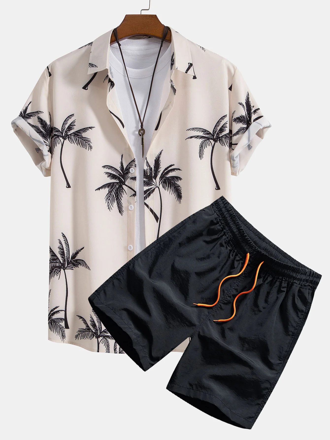 Palmenbaum-Print Hemd mit Knöpfen & Badehose - Image 3