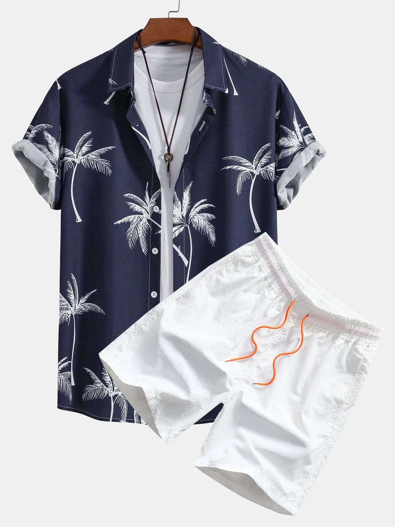 Palmenbaum-Print Hemd mit Knöpfen & Badehose - Image 4