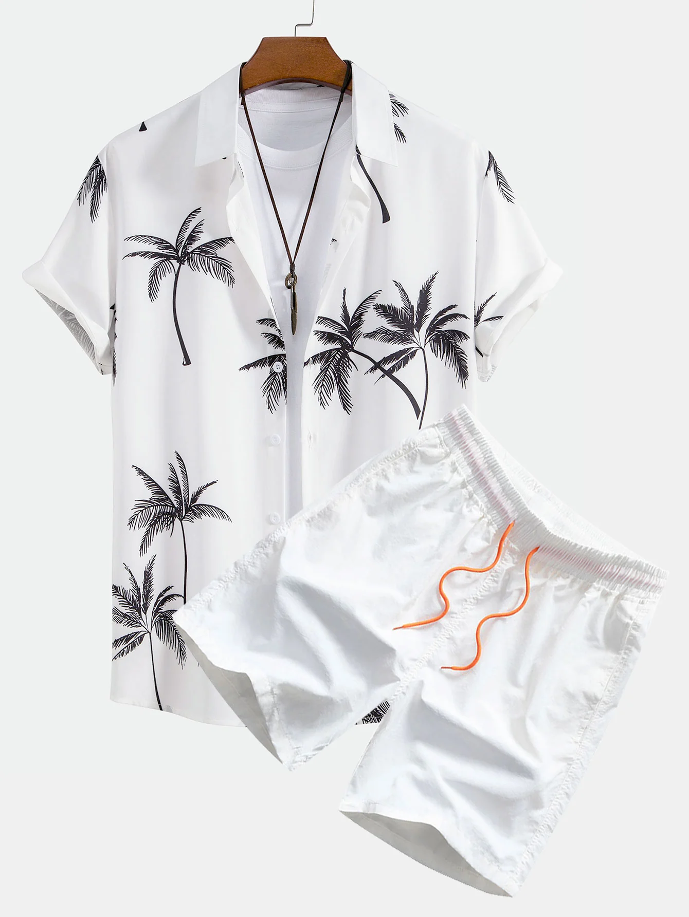 Palmenbaum-Print Hemd mit Knöpfen & Badehose - Image 5