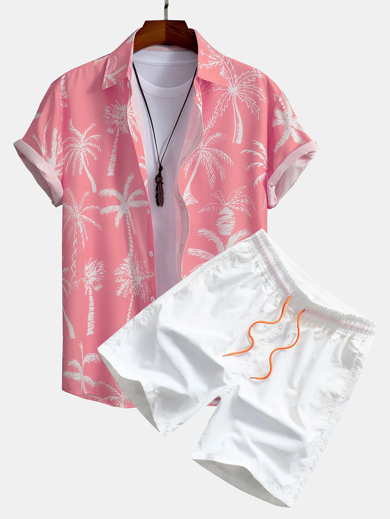 Palmenbaum-Print Hemd mit Knöpfen & Badehose - Image 3