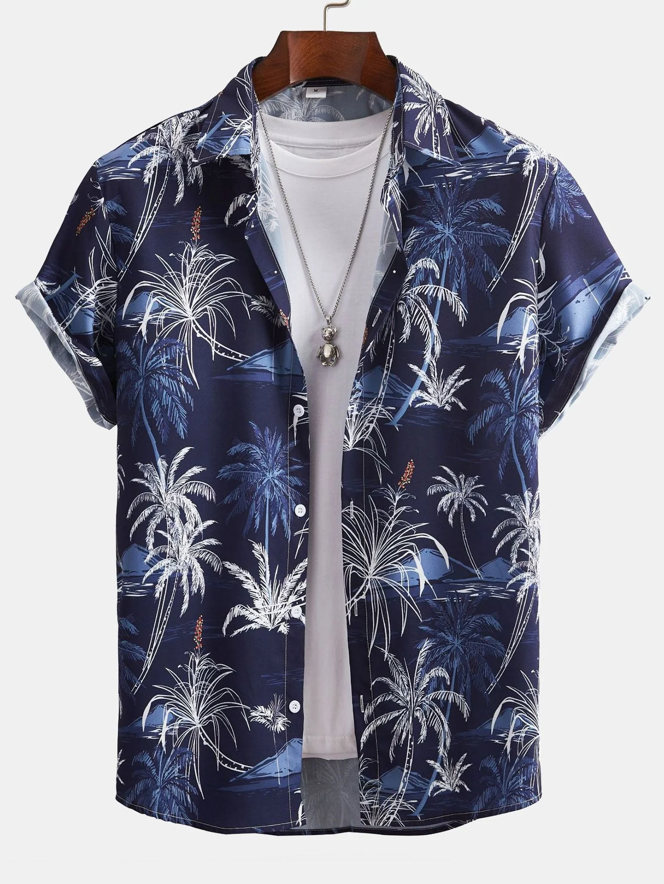 Palmenbaum-Print Hemd mit Knöpfen & Badehose - Image 3