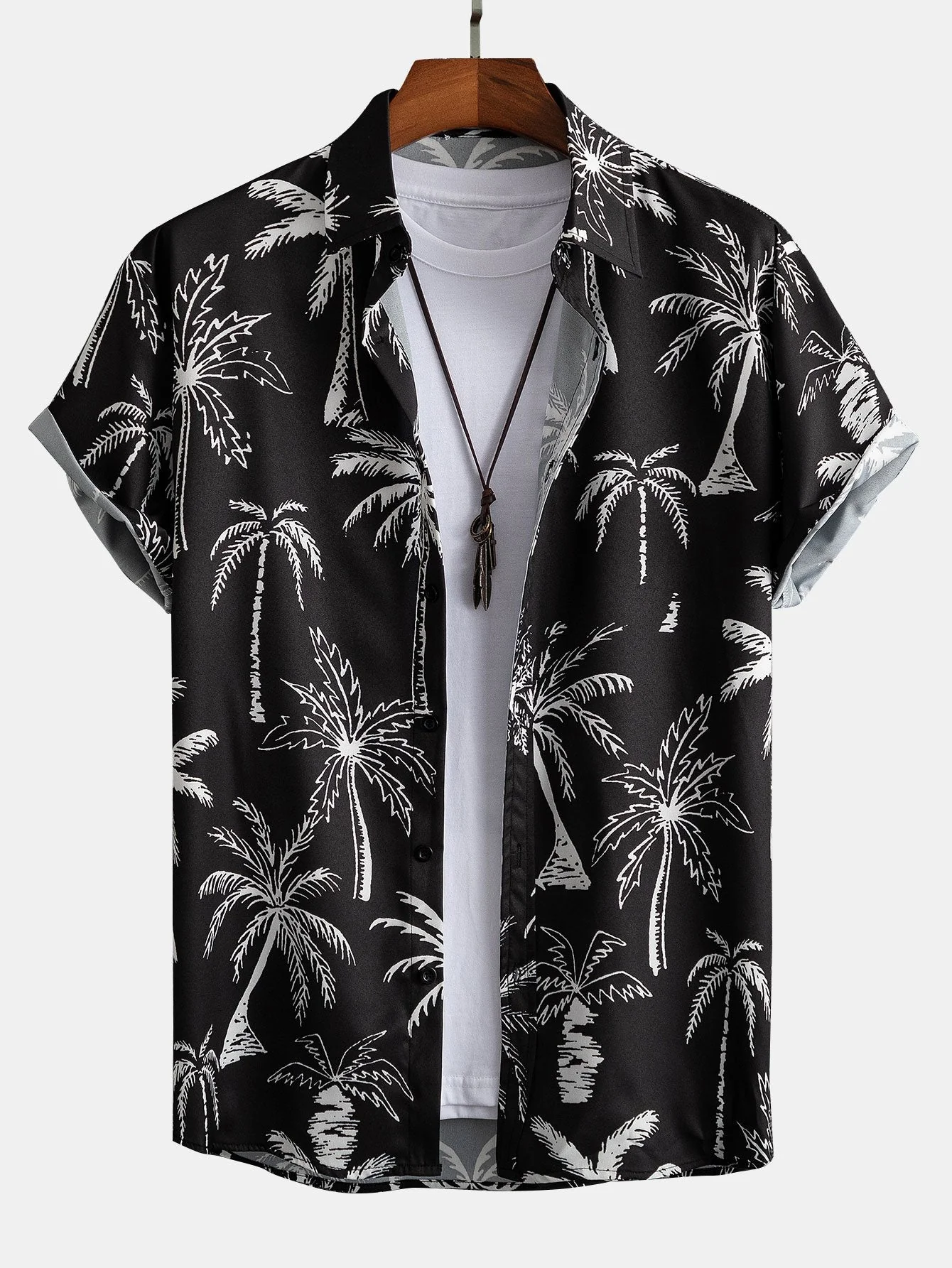Palmenbaum-Print Hemd mit Knöpfen & Badehose - Image 4
