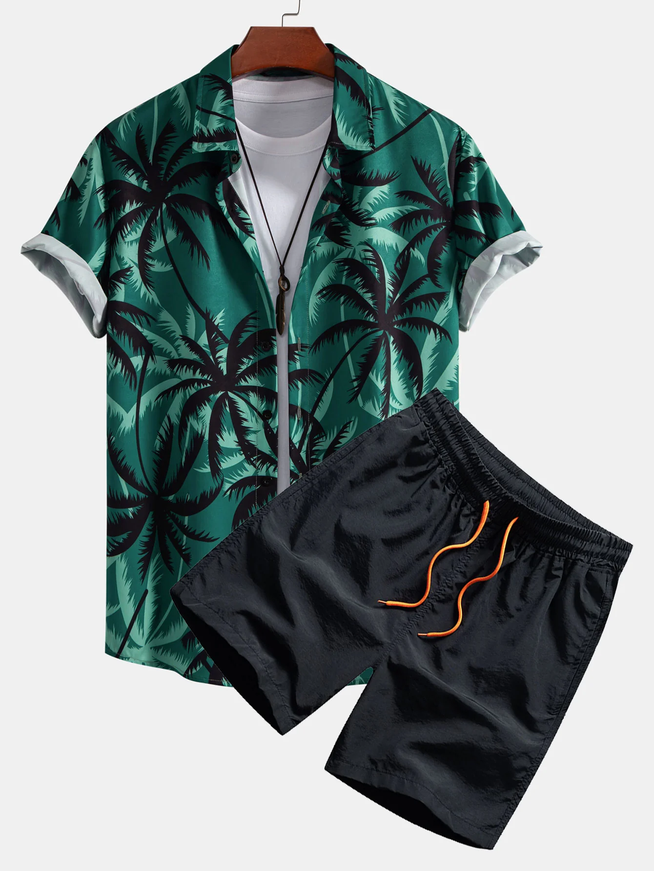 Palmenbaum-Print Hemd mit Knöpfen & Badehose