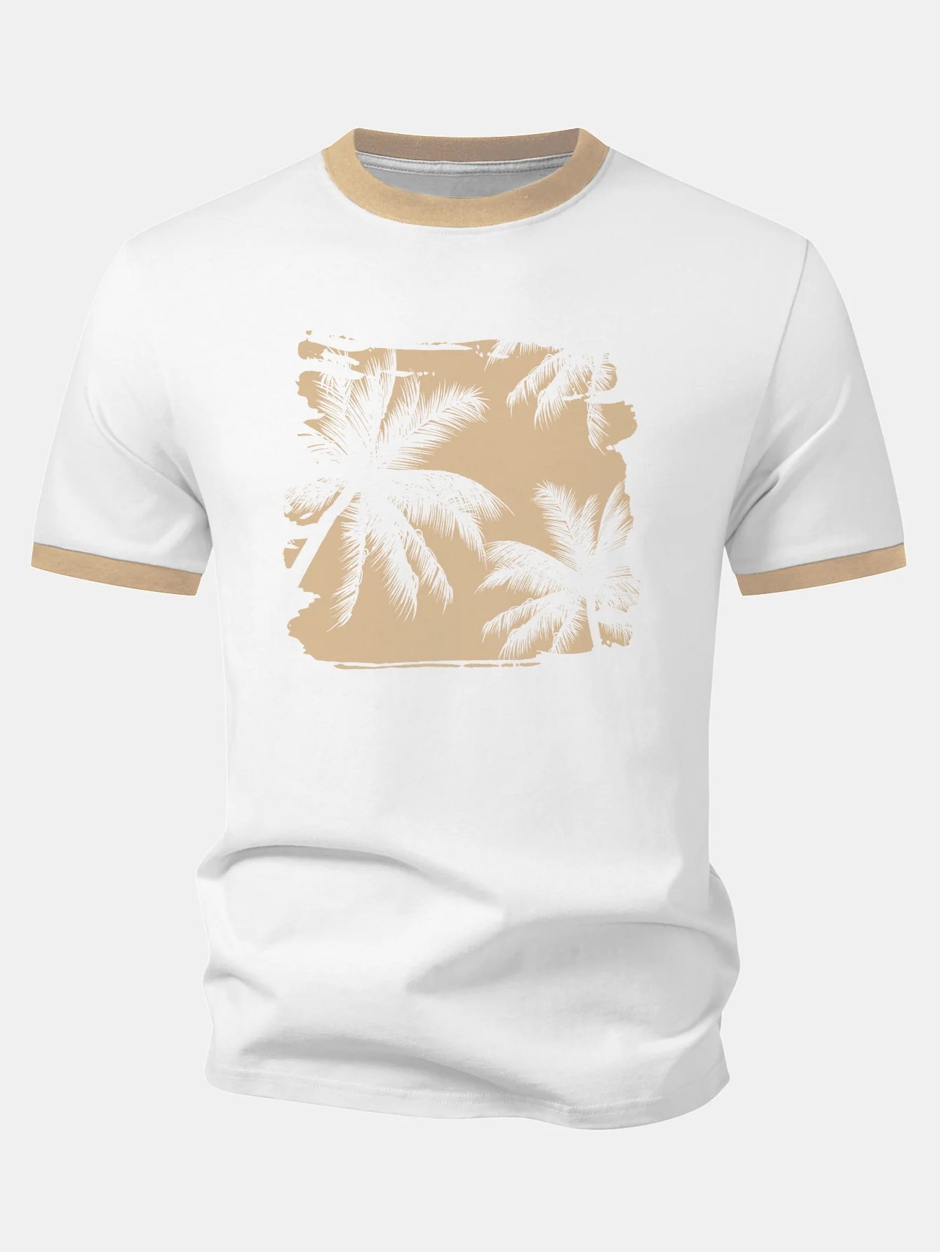 Palm Tree Print Contrast Ringer T-Shirt