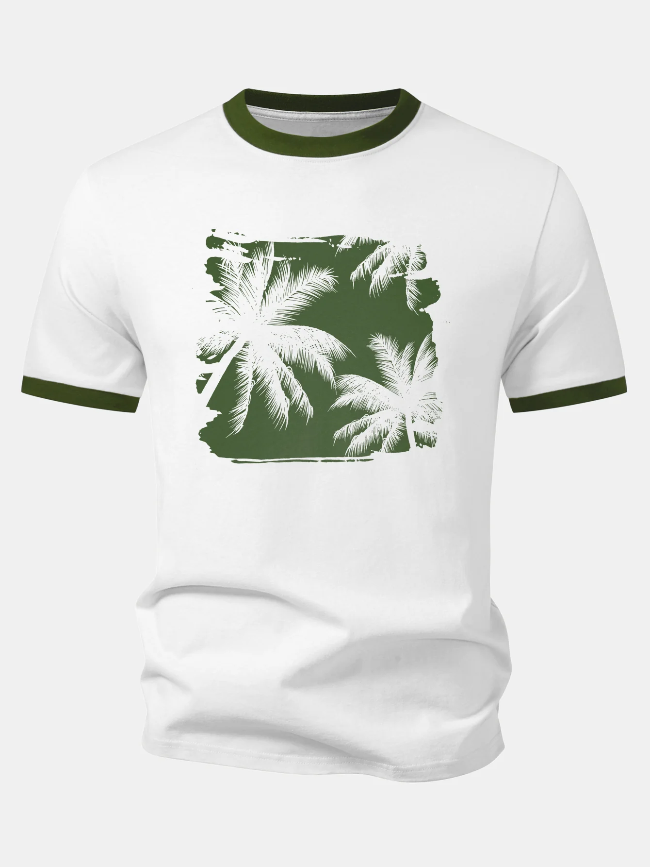 Palm Tree Print Contrast Ringer T-Shirt - Image 6