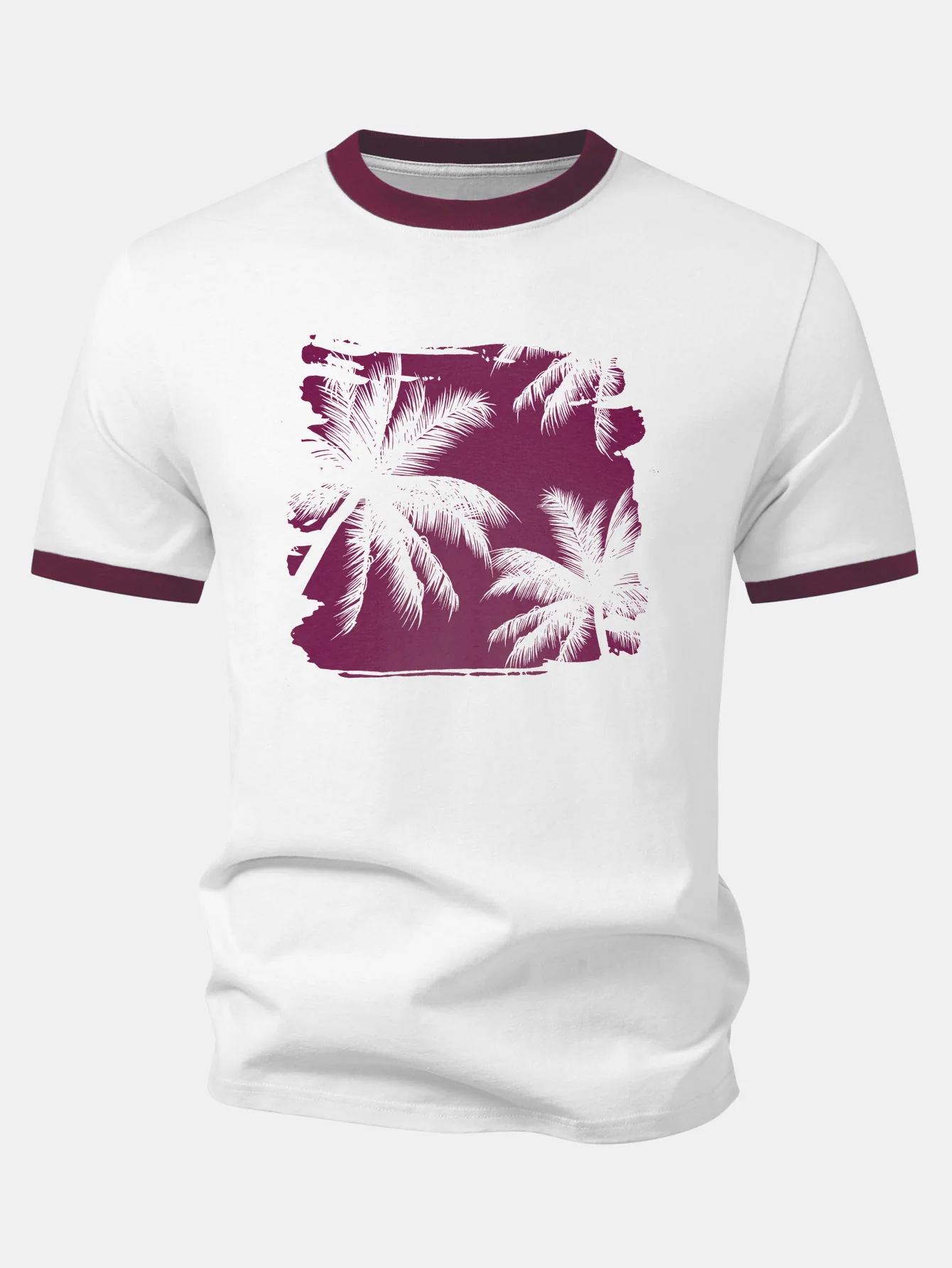 Palm Tree Print Contrast Ringer T-Shirt - Image 8