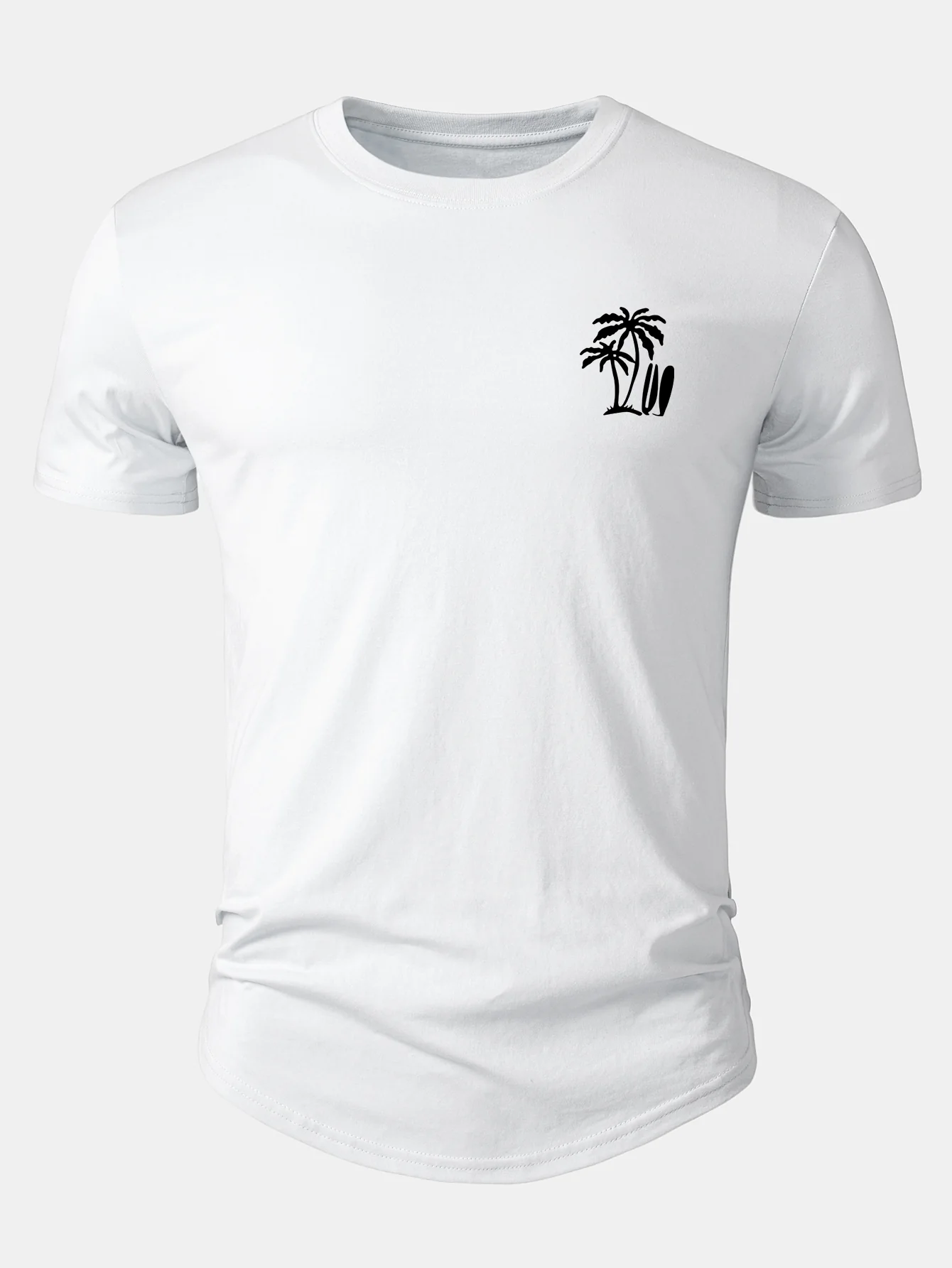 Palm Tree Print Cotton Arc Hem T-Shirt