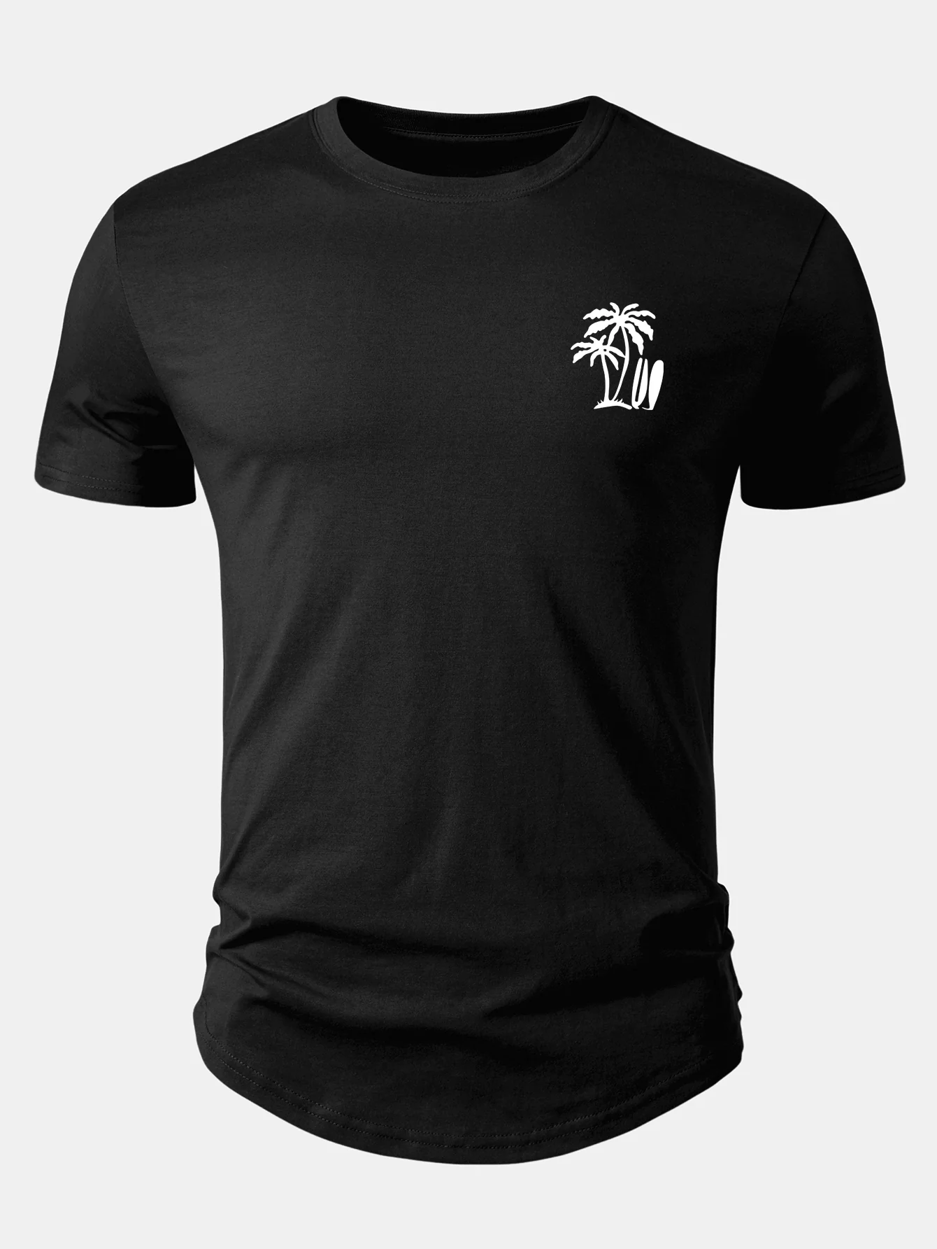 Palm Tree Print Cotton Arc Hem T-Shirt - Image 2